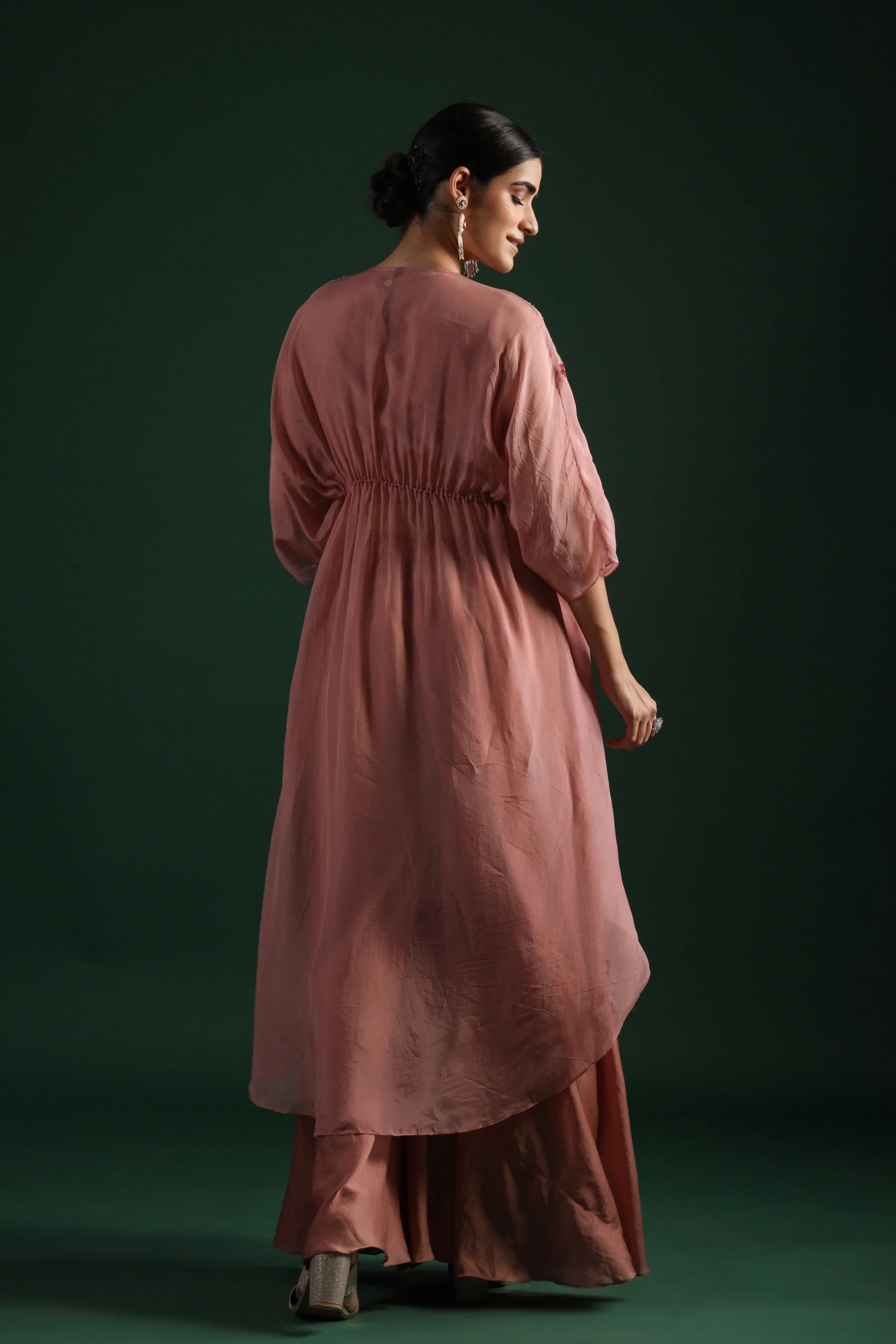 Dusky Pink Embroidered Mulberry Silk Cape Set - Image 6