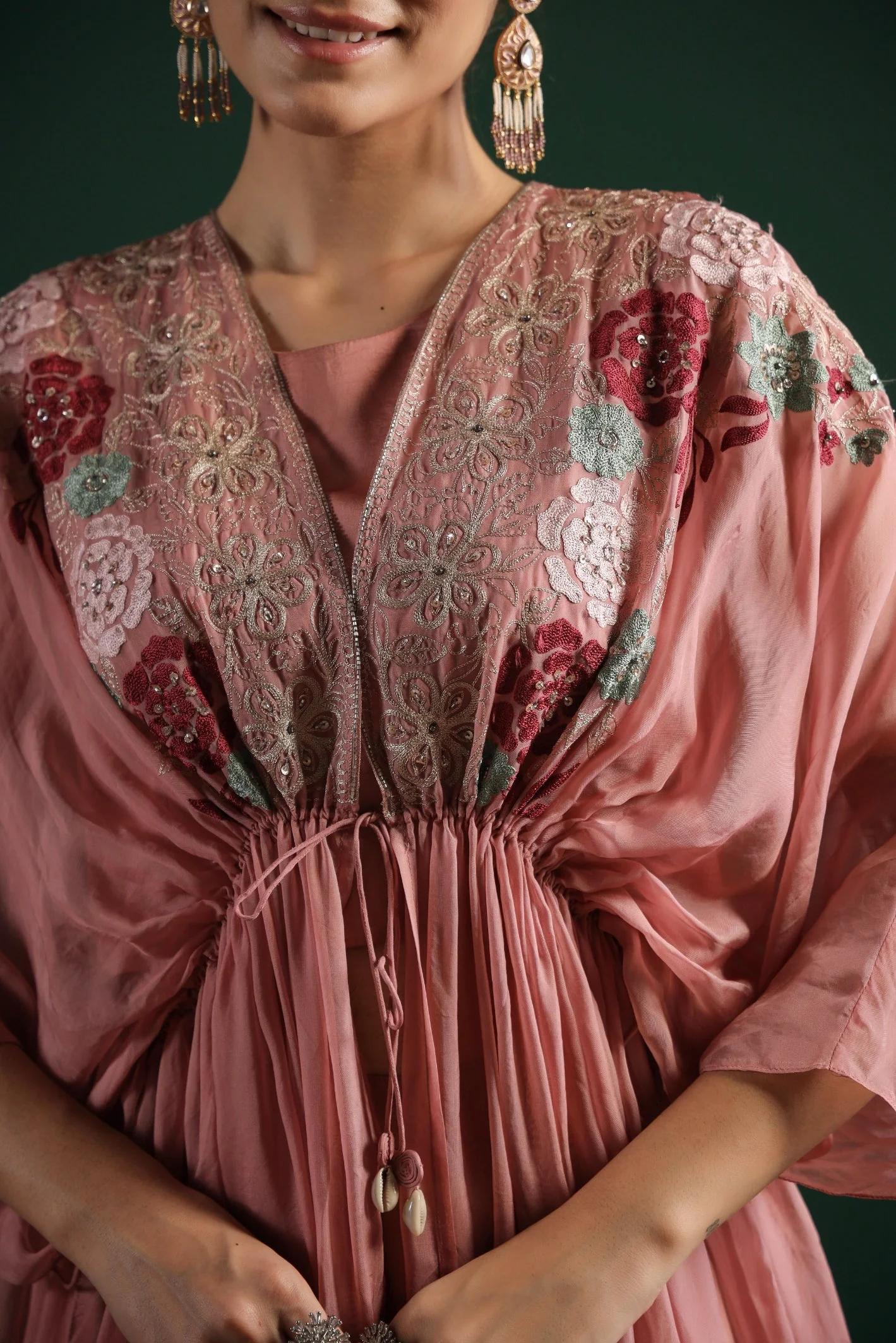 Dusky Pink Embroidered Mulberry Silk Cape Set - Image 7