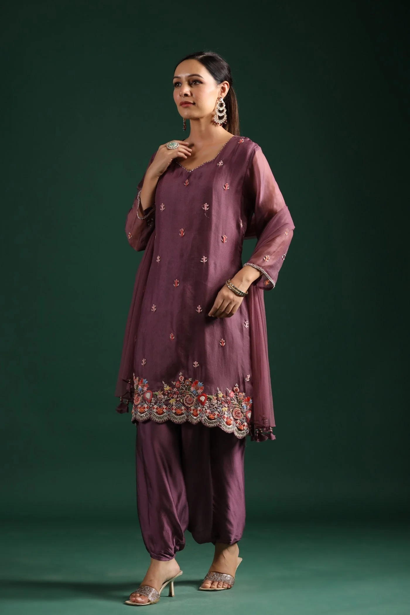 Dusky Purple Organza Silk Kurta Set - Image 4