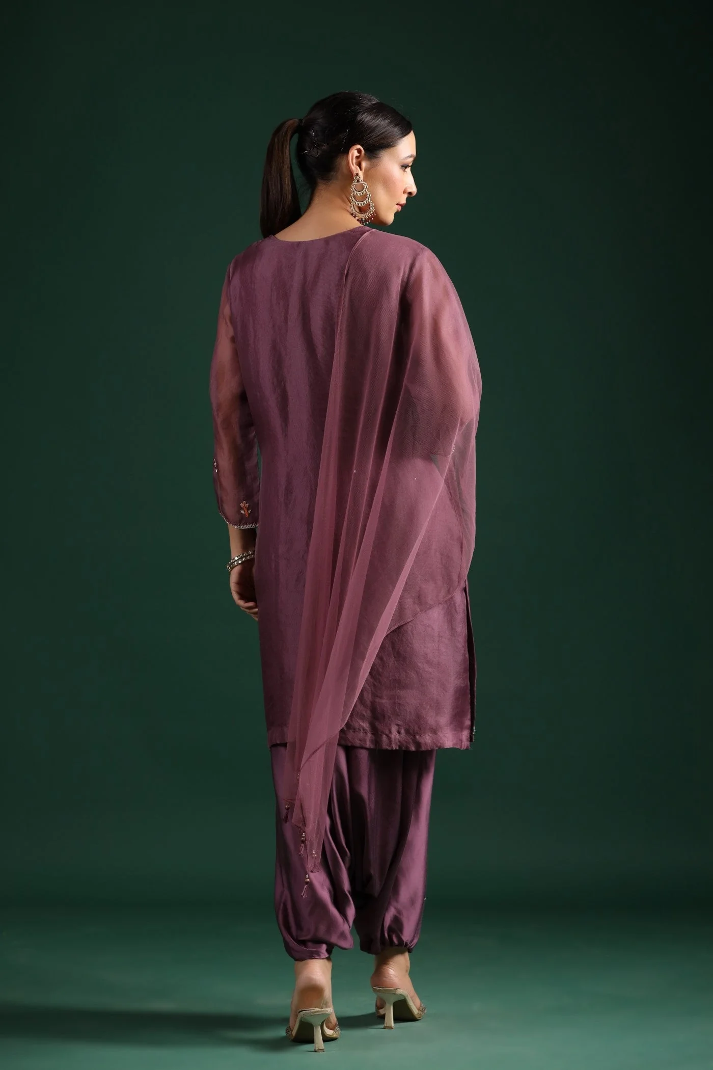 Dusky Purple Organza Silk Kurta Set - Image 5