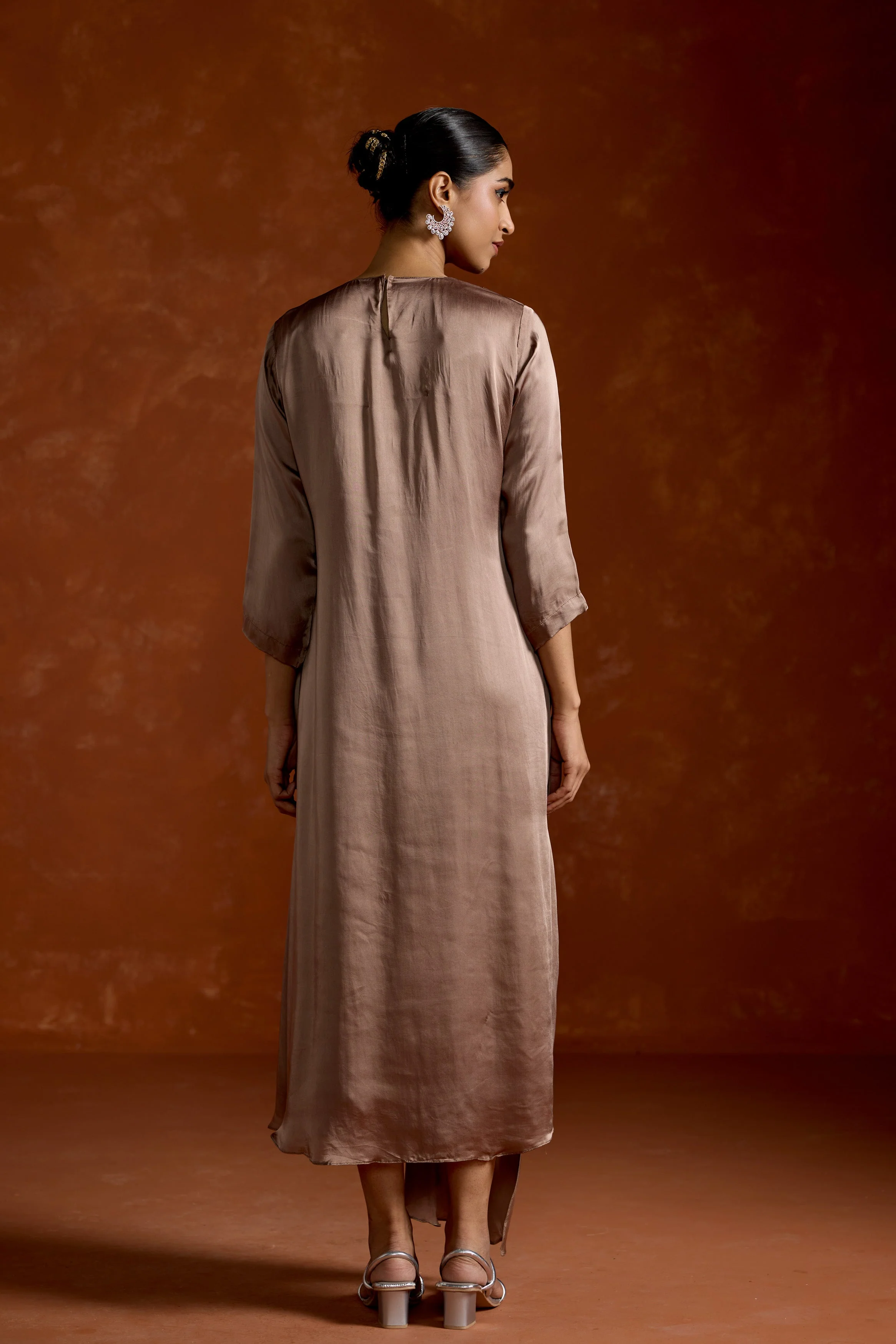 Dusty Almond Embellished Satin Silk Gown - Image 7