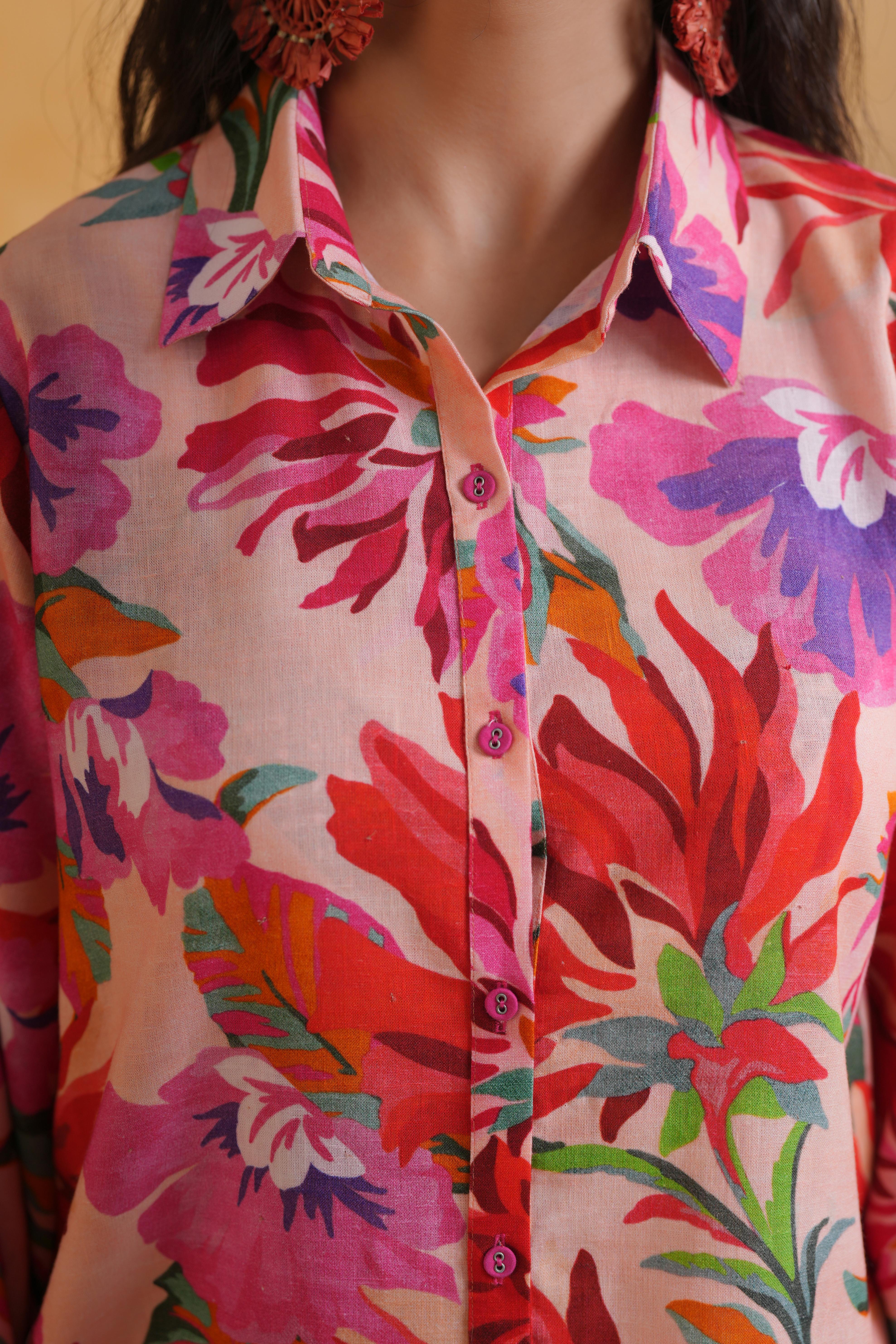 Light Pink Printed Linen Top - Image 2