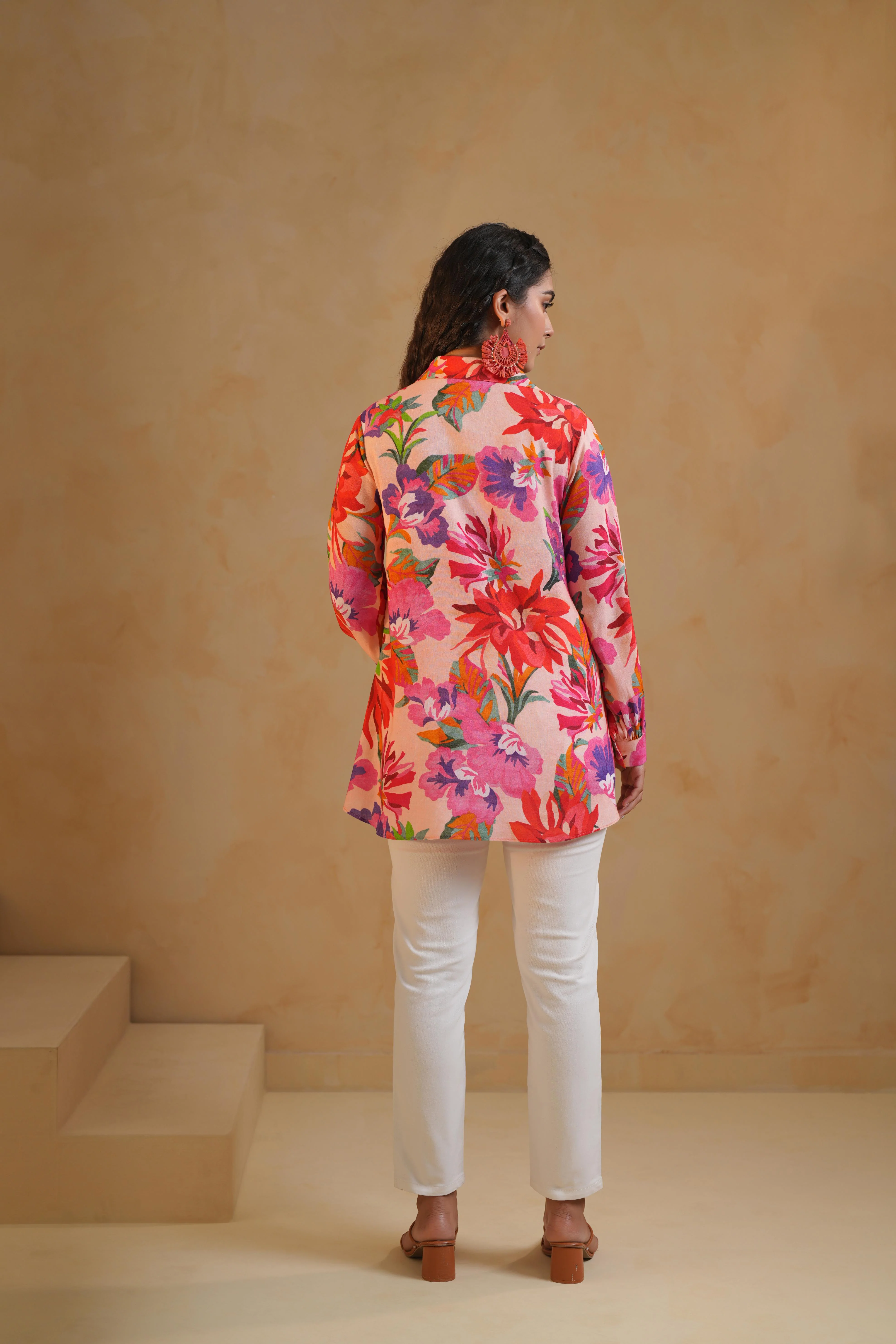 Light Pink Printed Linen Top - Image 4