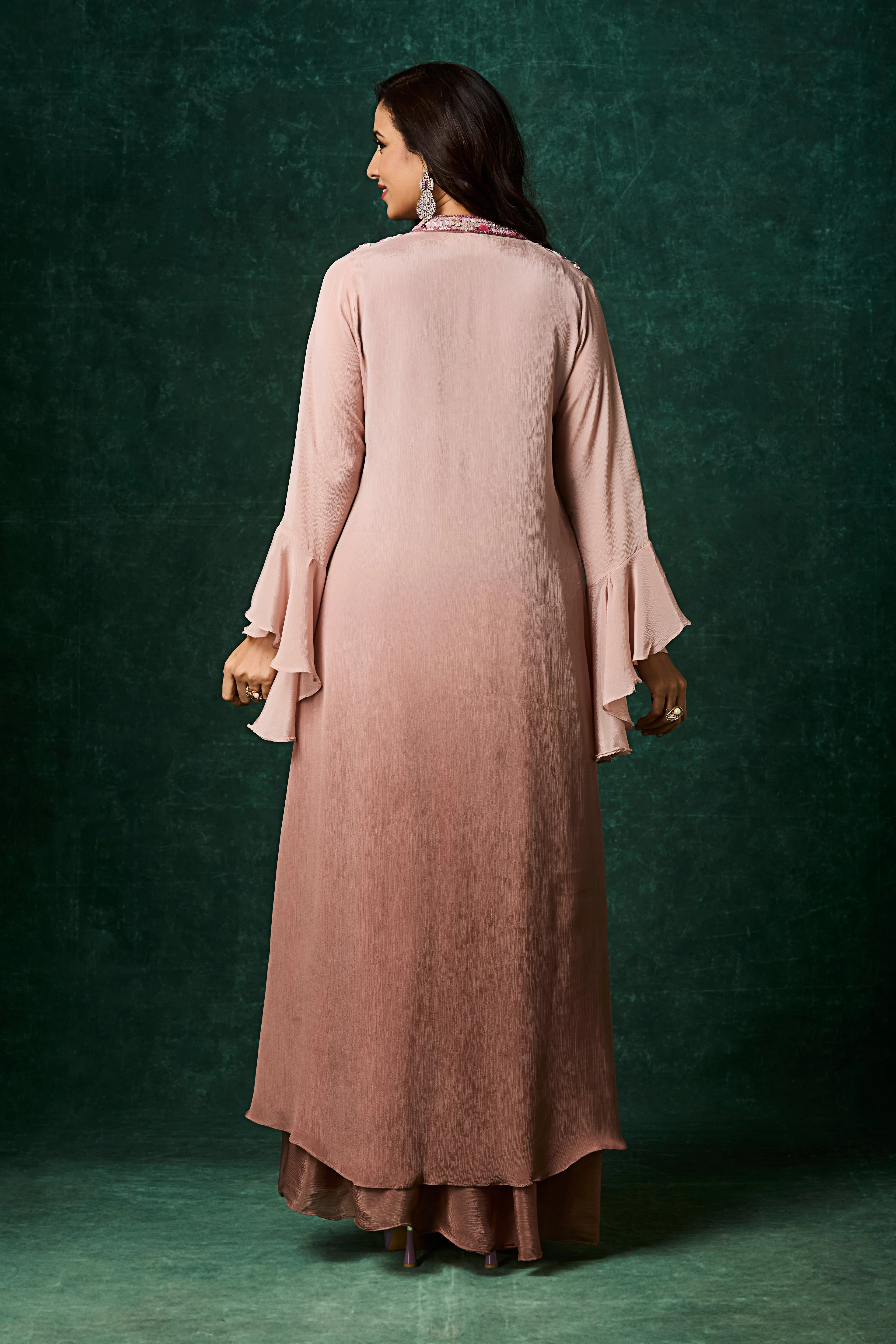 Dusty Brown Ombre Embellished Chinon Silk Gown - Image 5