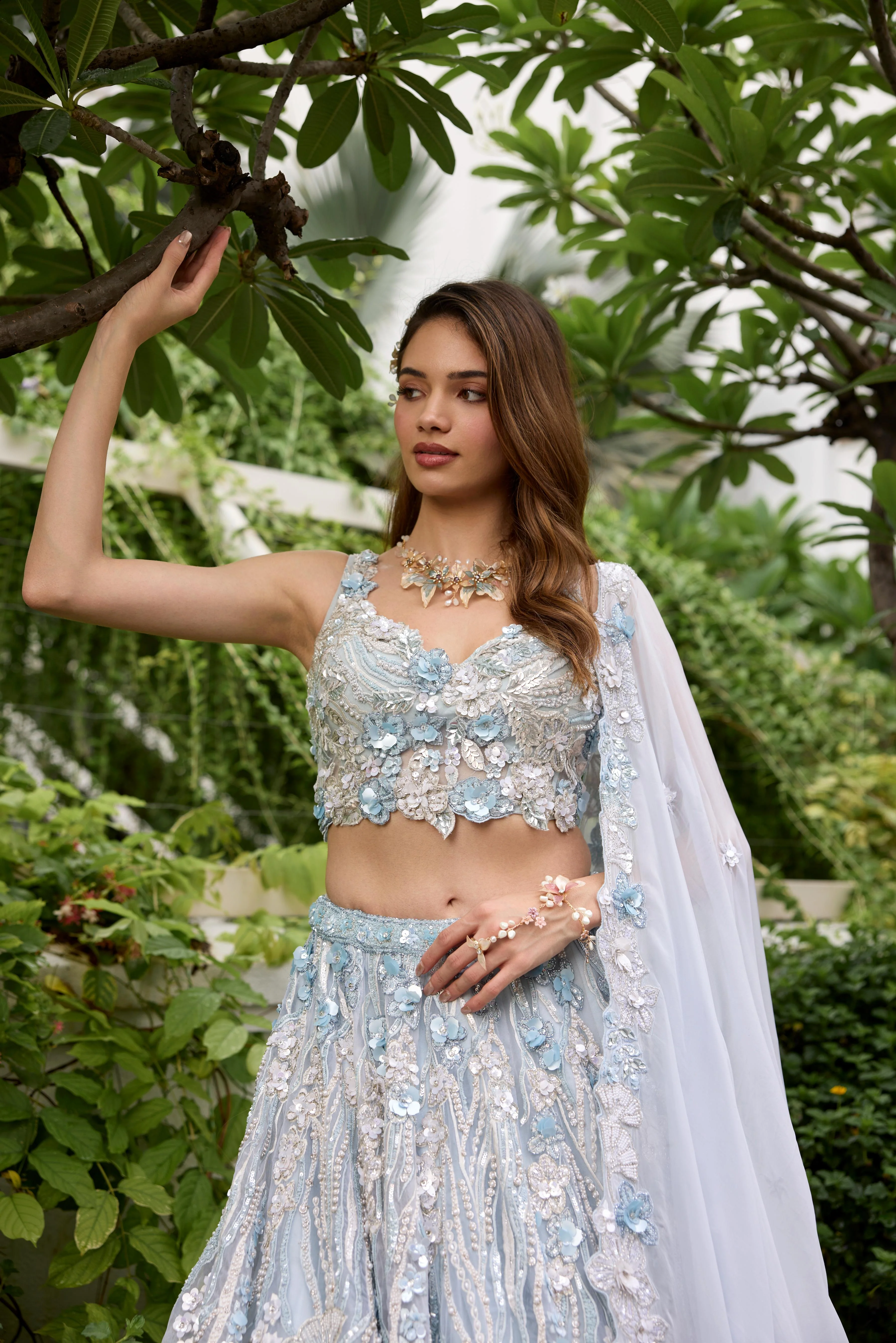 Icy Blue Embellished Premium Lehenga Set - Image 3