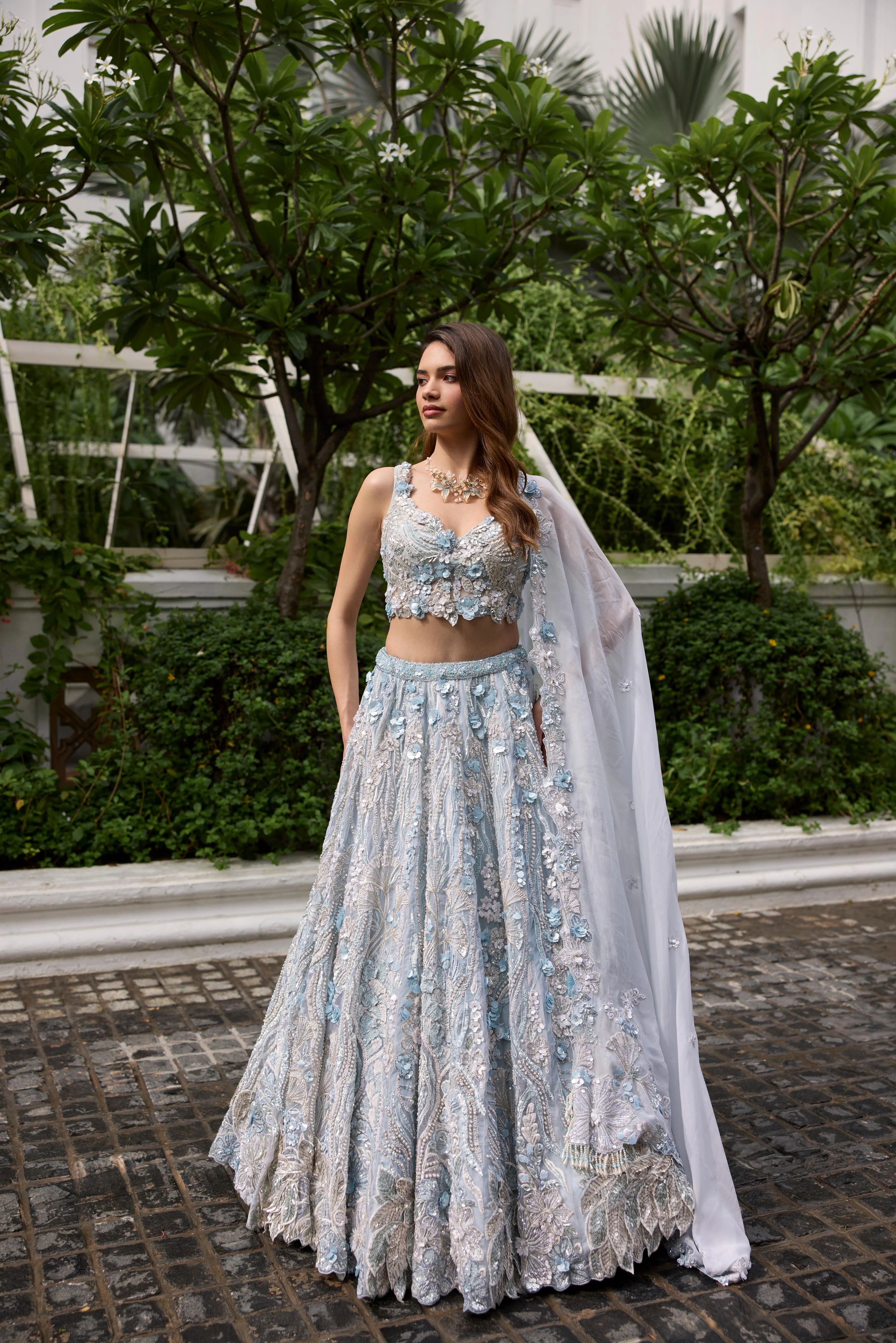 Icy Blue Embellished Premium Lehenga Set - Image 4