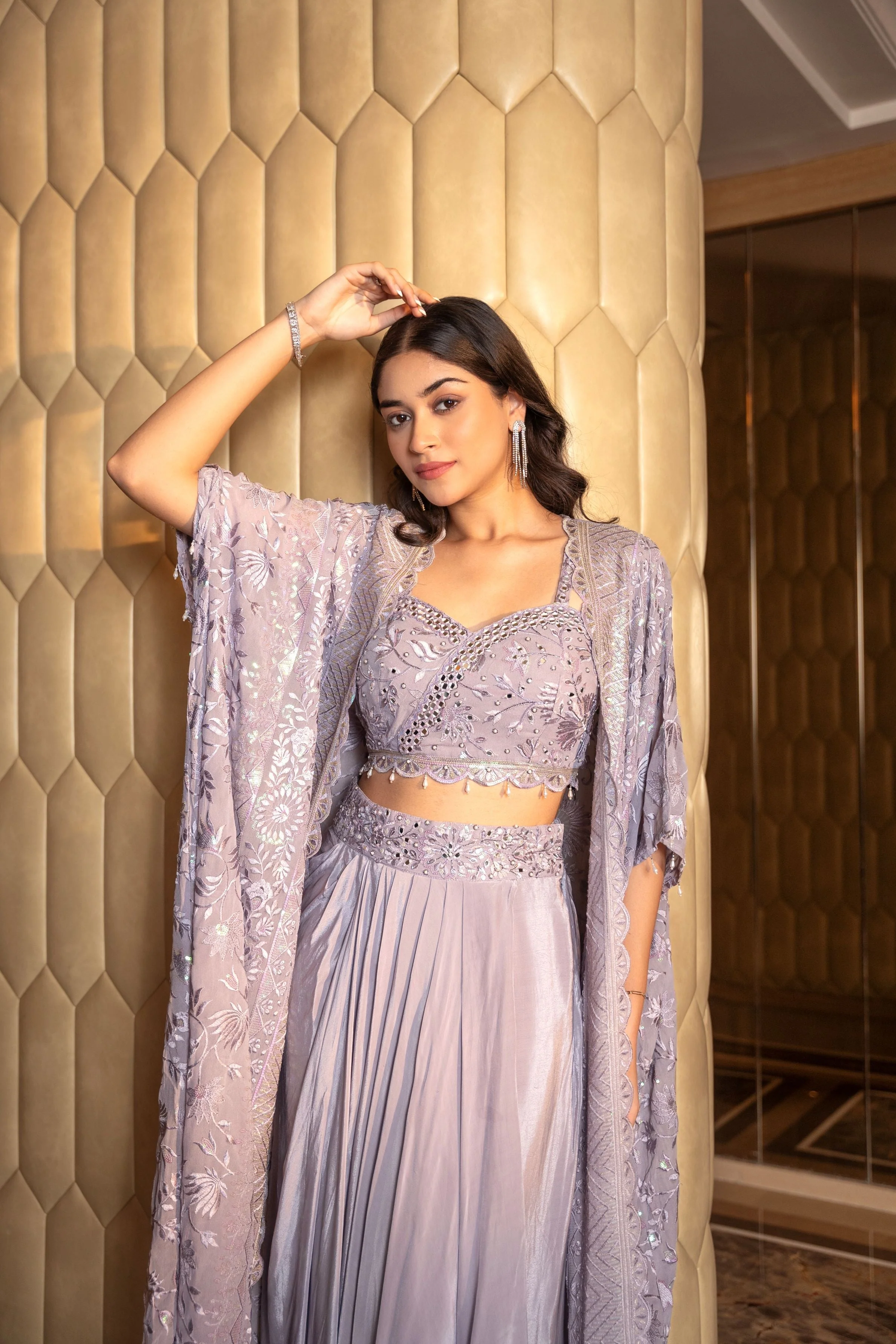Dusty Lilac Embroidered Cape Set - Image 2
