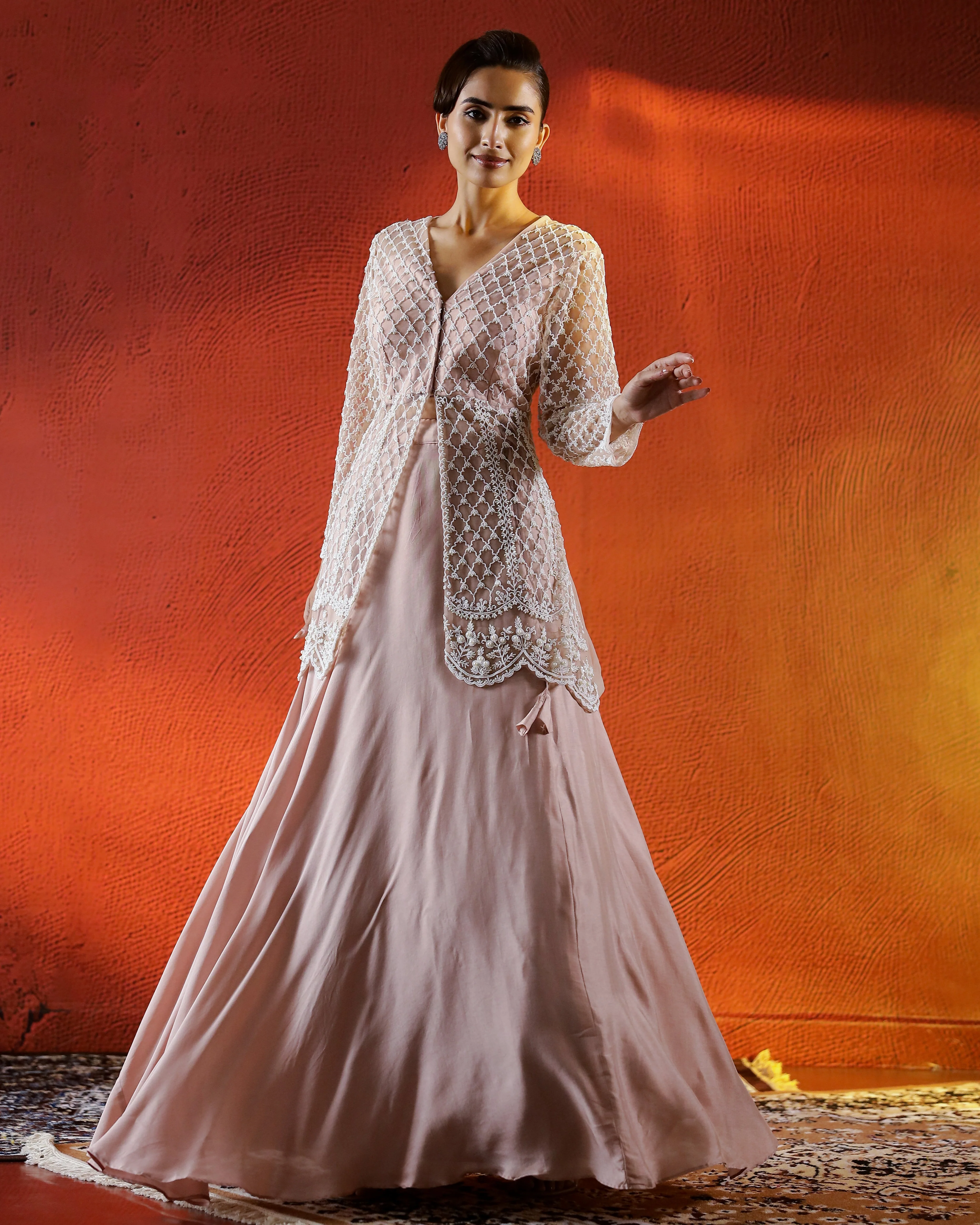 Dusty Pink Embellished German Silk Lehenga Set - Image 3