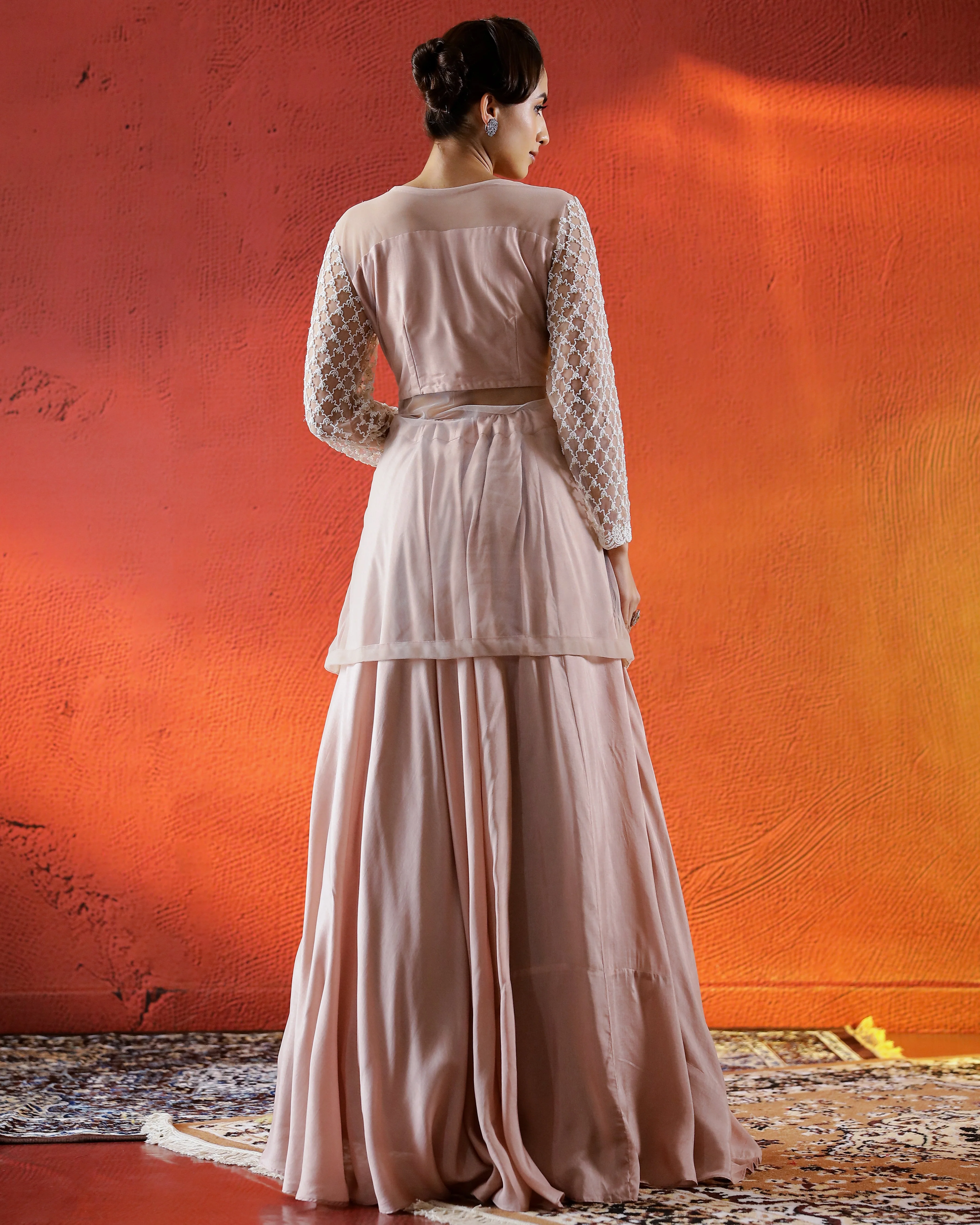 Dusty Pink Embellished German Silk Lehenga Set - Image 4