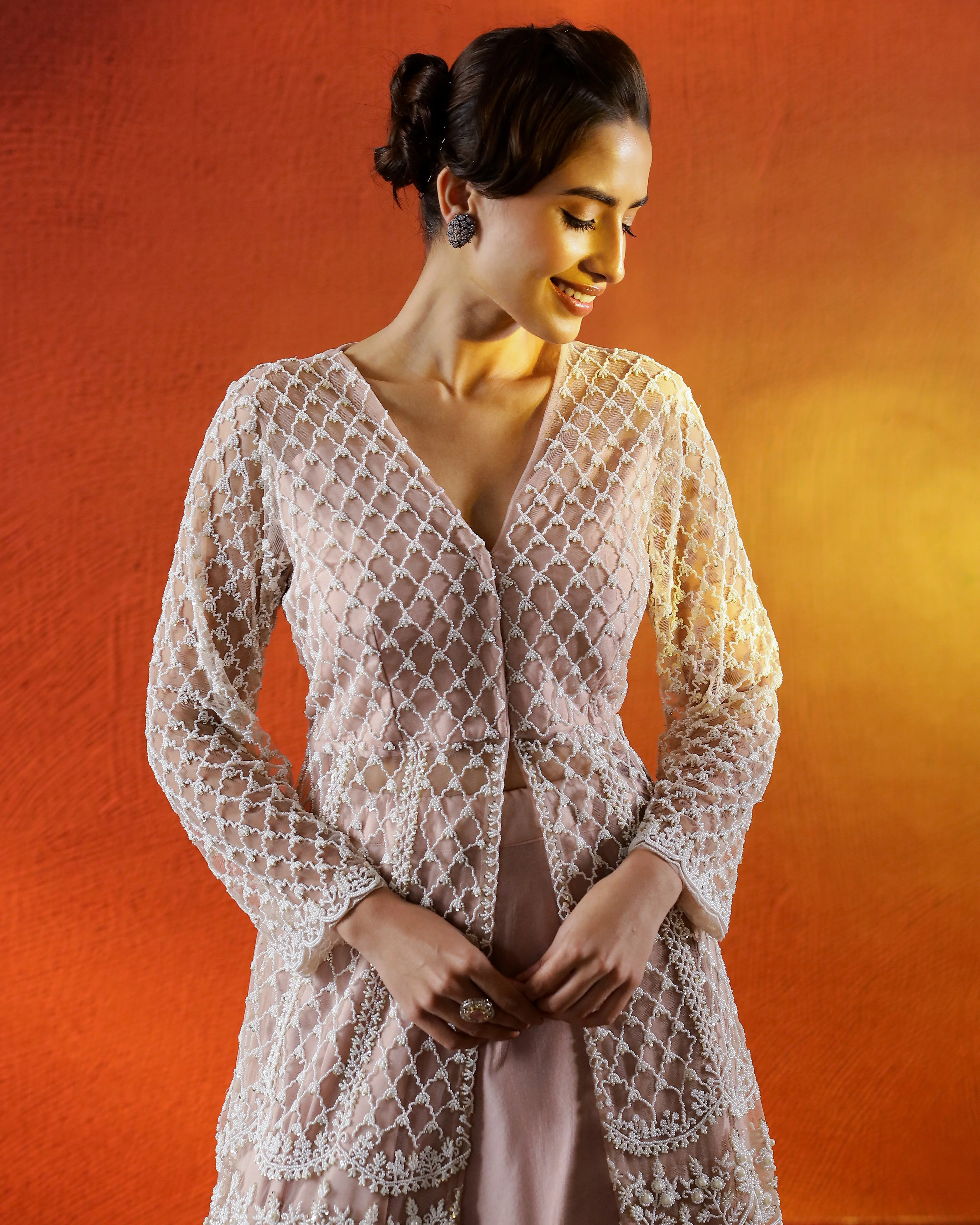Dusty Pink Embellished German Silk Lehenga Set - Image 5