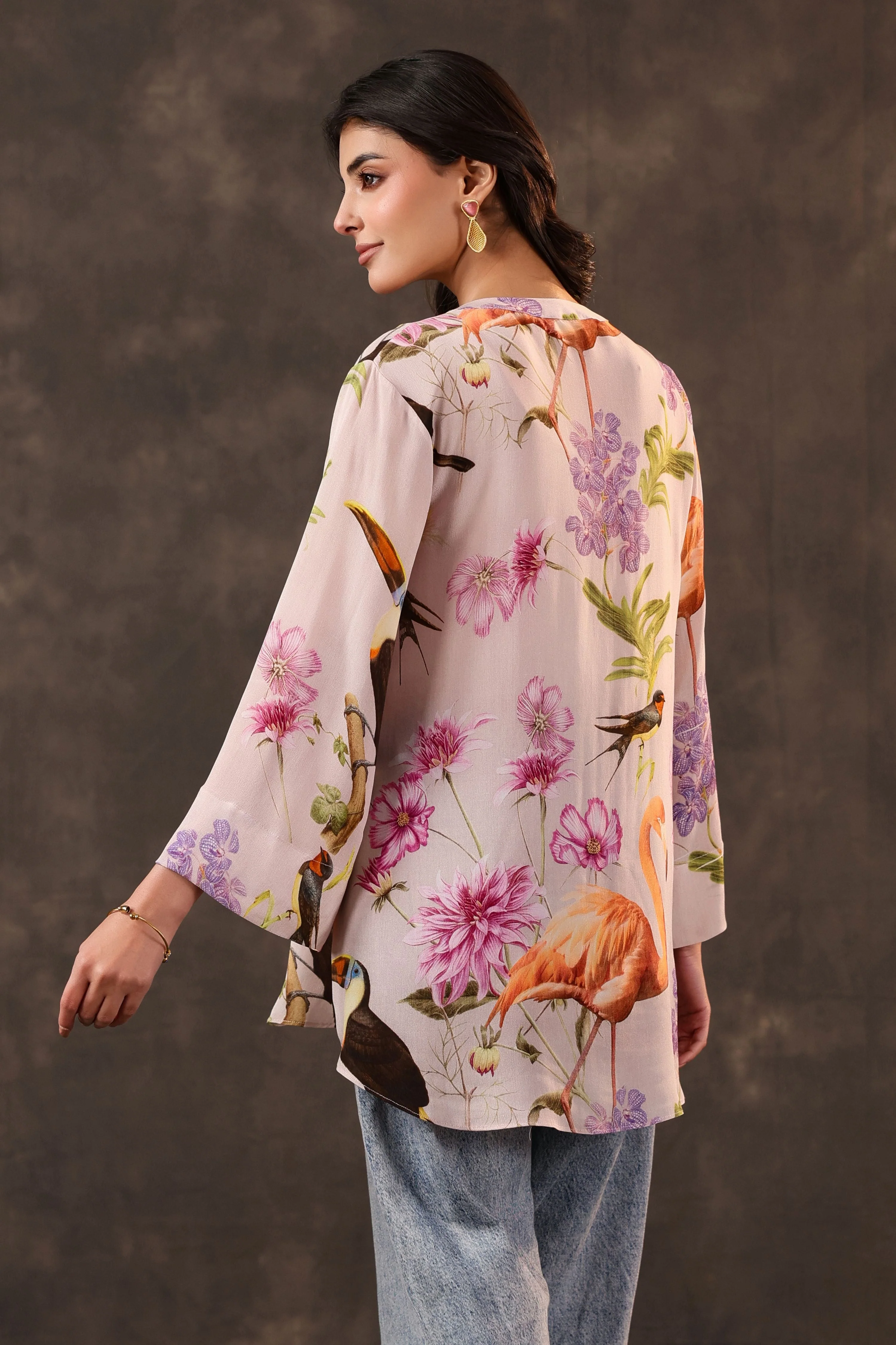 Dusty Pink Printed Crepe Silk Top - Image 4