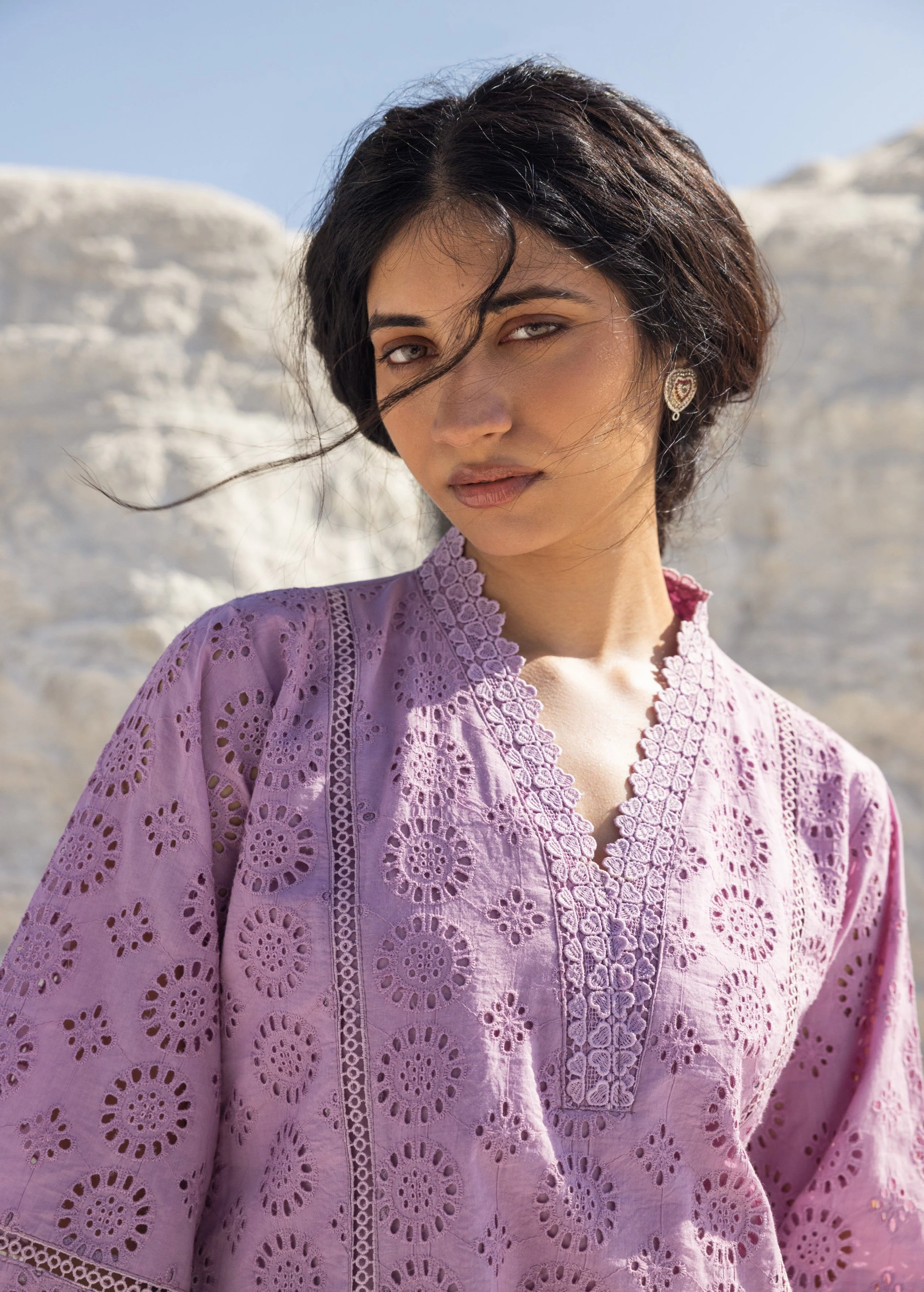 Dusty Purple Embroidered Organic Cotton Kurta Set - Image 2