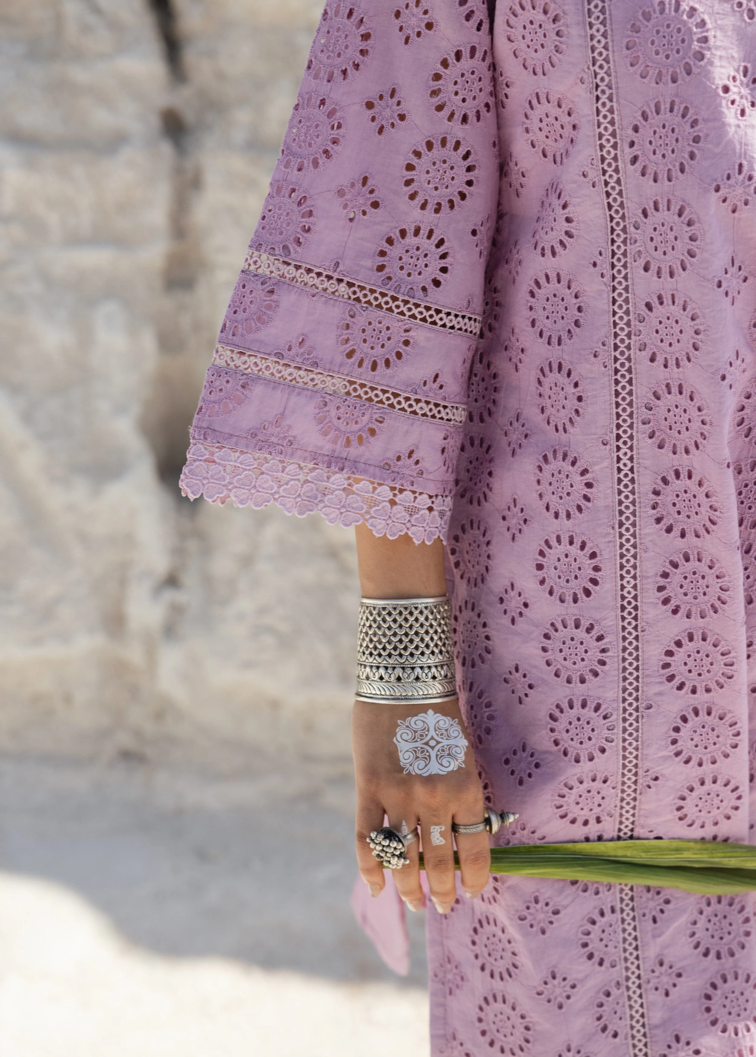 Dusty Purple Embroidered Organic Cotton Kurta Set - Image 3