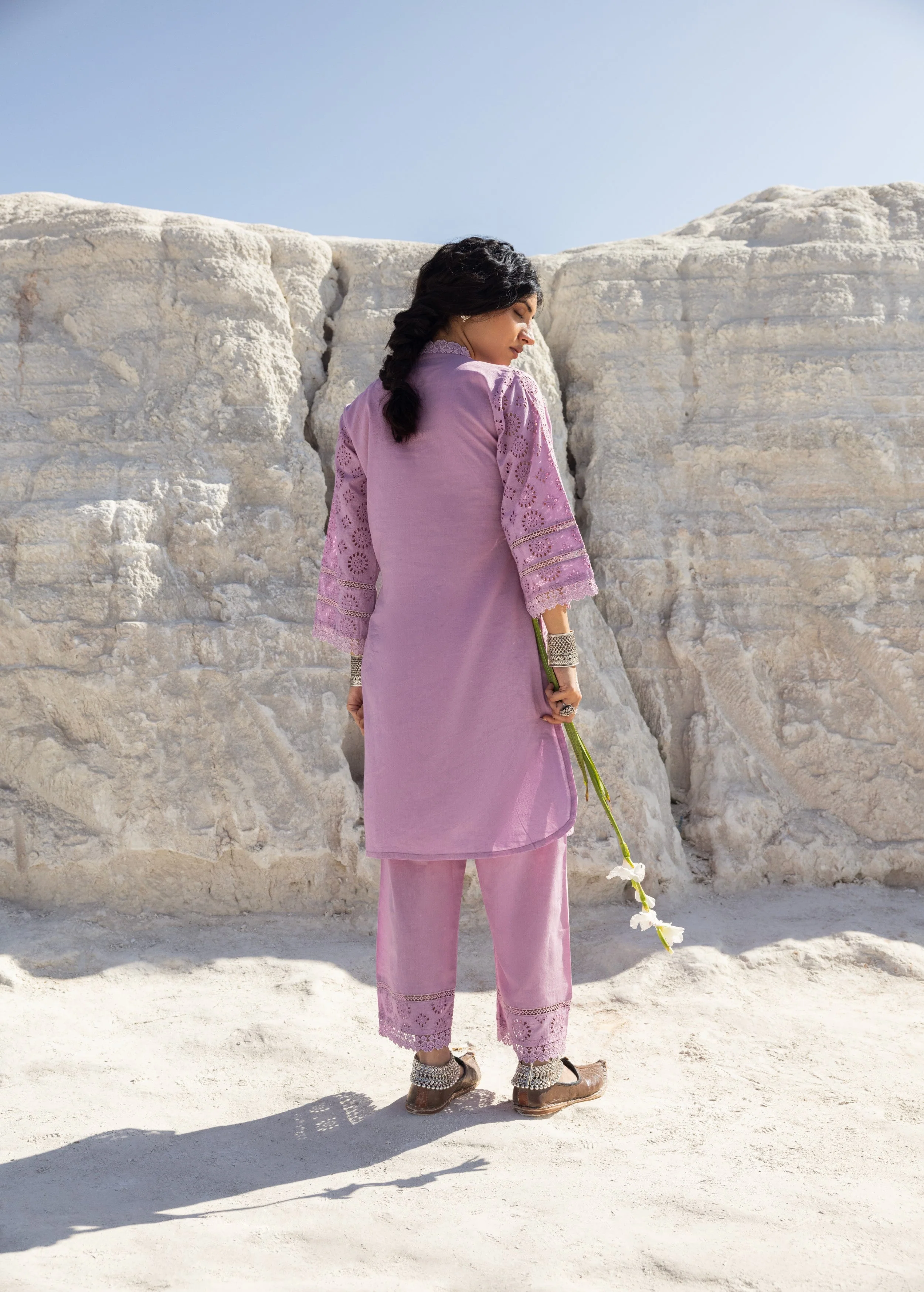 Dusty Purple Embroidered Organic Cotton Kurta Set - Image 5