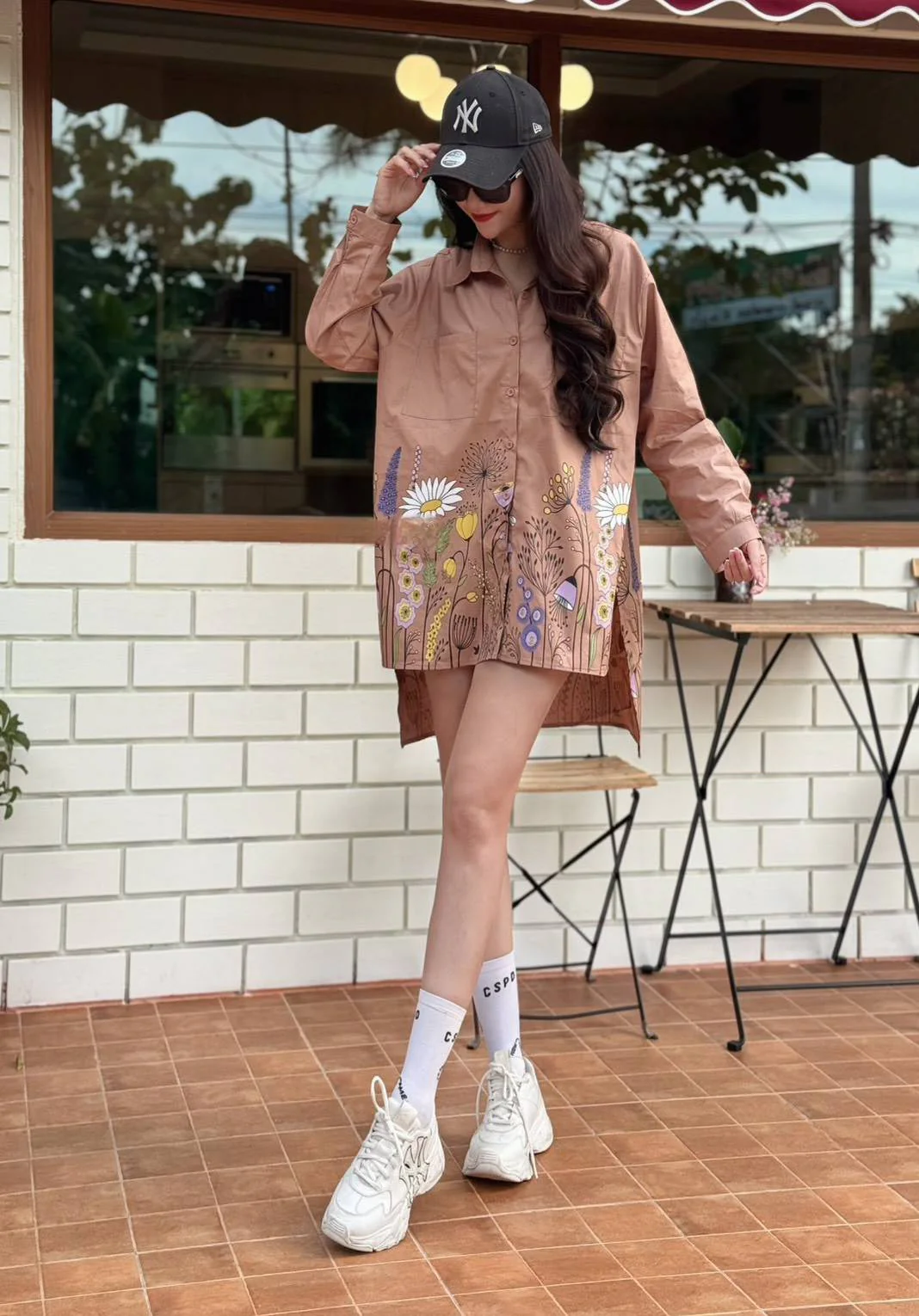 Camel Tan Wildflower Meadow Cotton Shirt Dress - Image 2