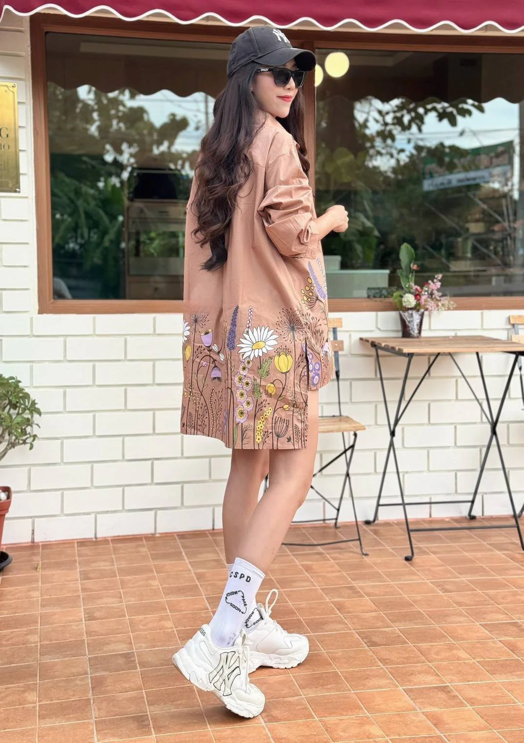 Camel Tan Wildflower Meadow Cotton Shirt Dress - Image 3