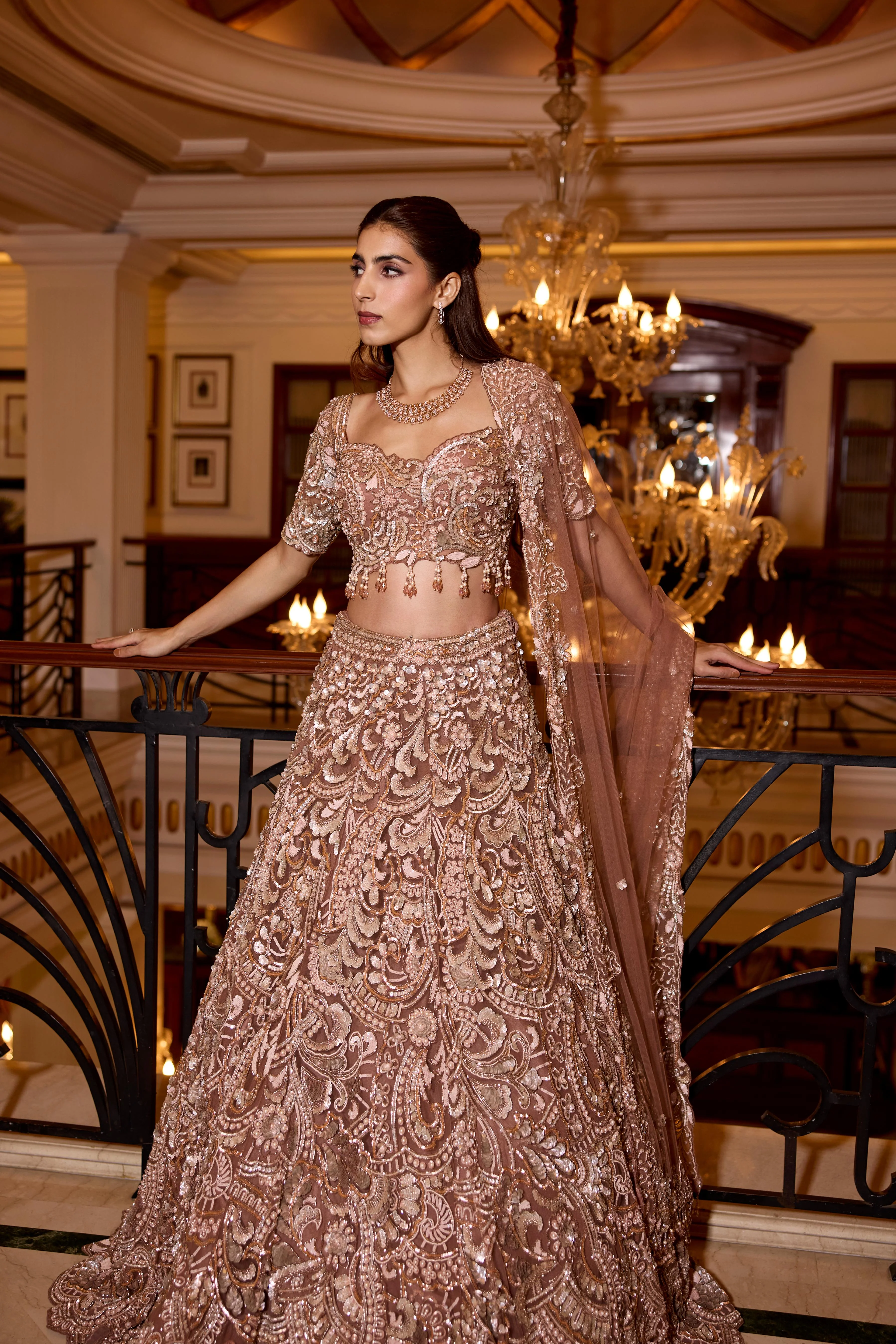 Muted Brown-Pink Embellished Premium Lehenga Set - Image 2