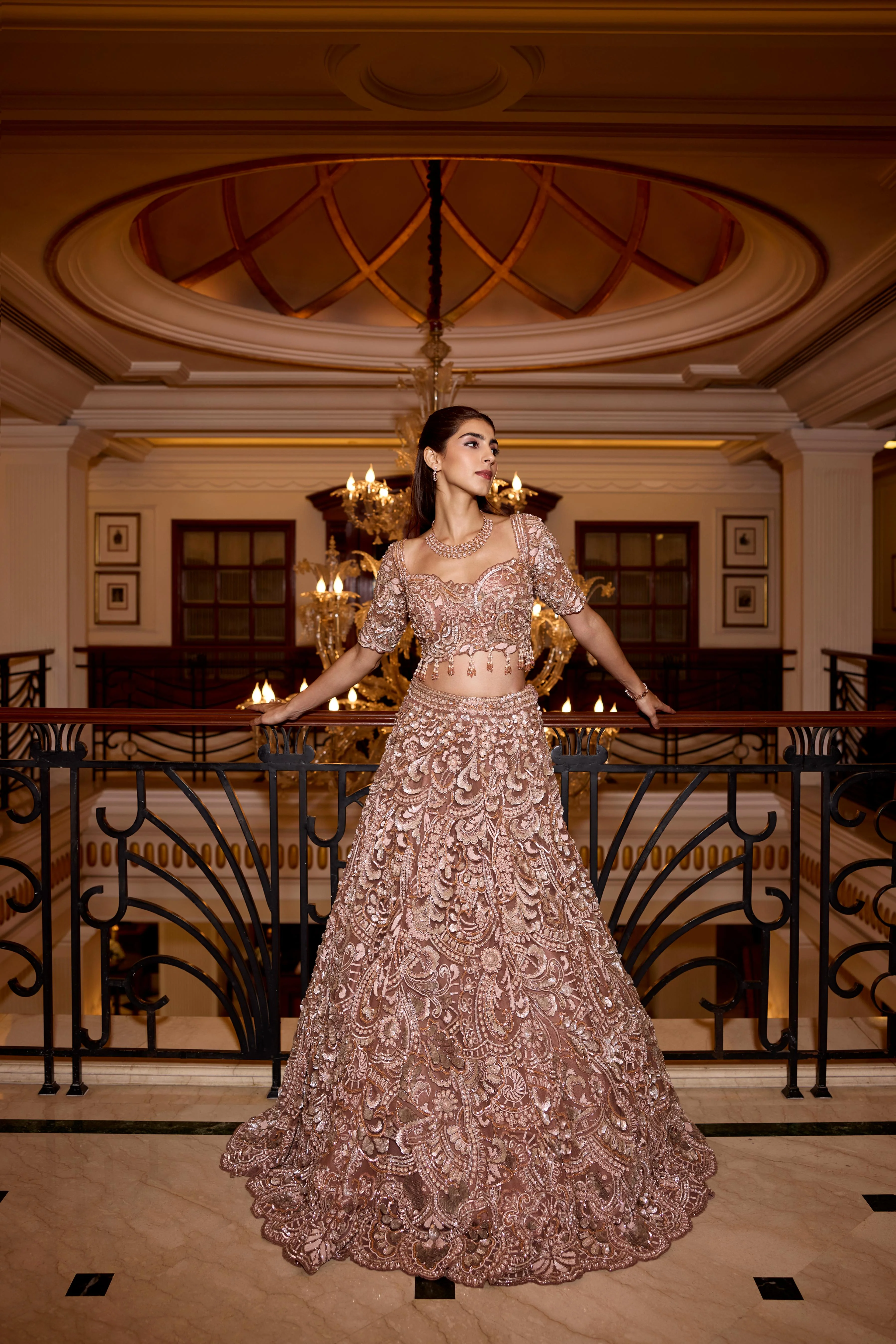 Muted Brown-Pink Embellished Premium Lehenga Set - Image 3