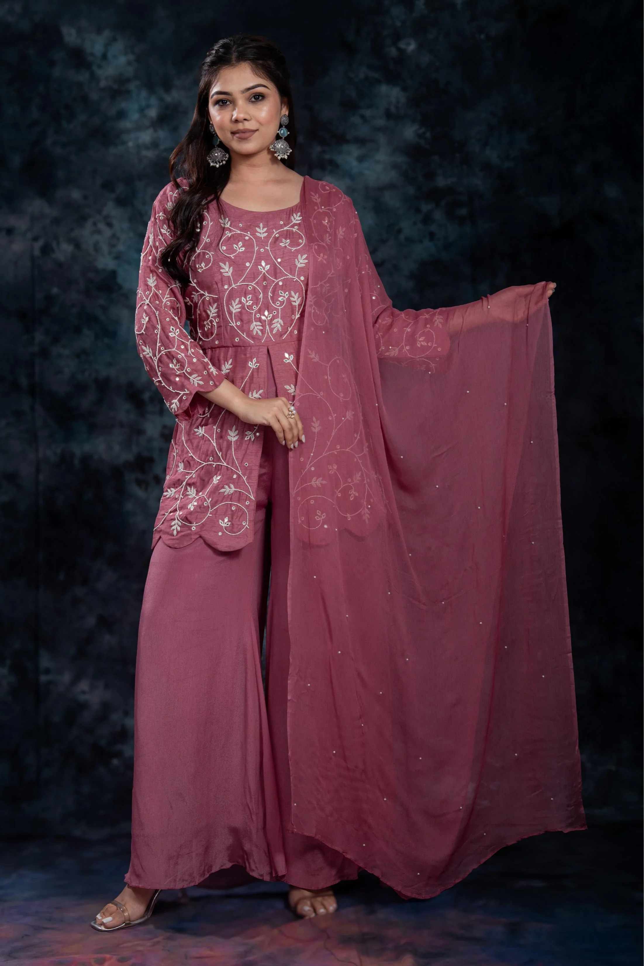 Dusty Rose Embroidered Palazzo Set