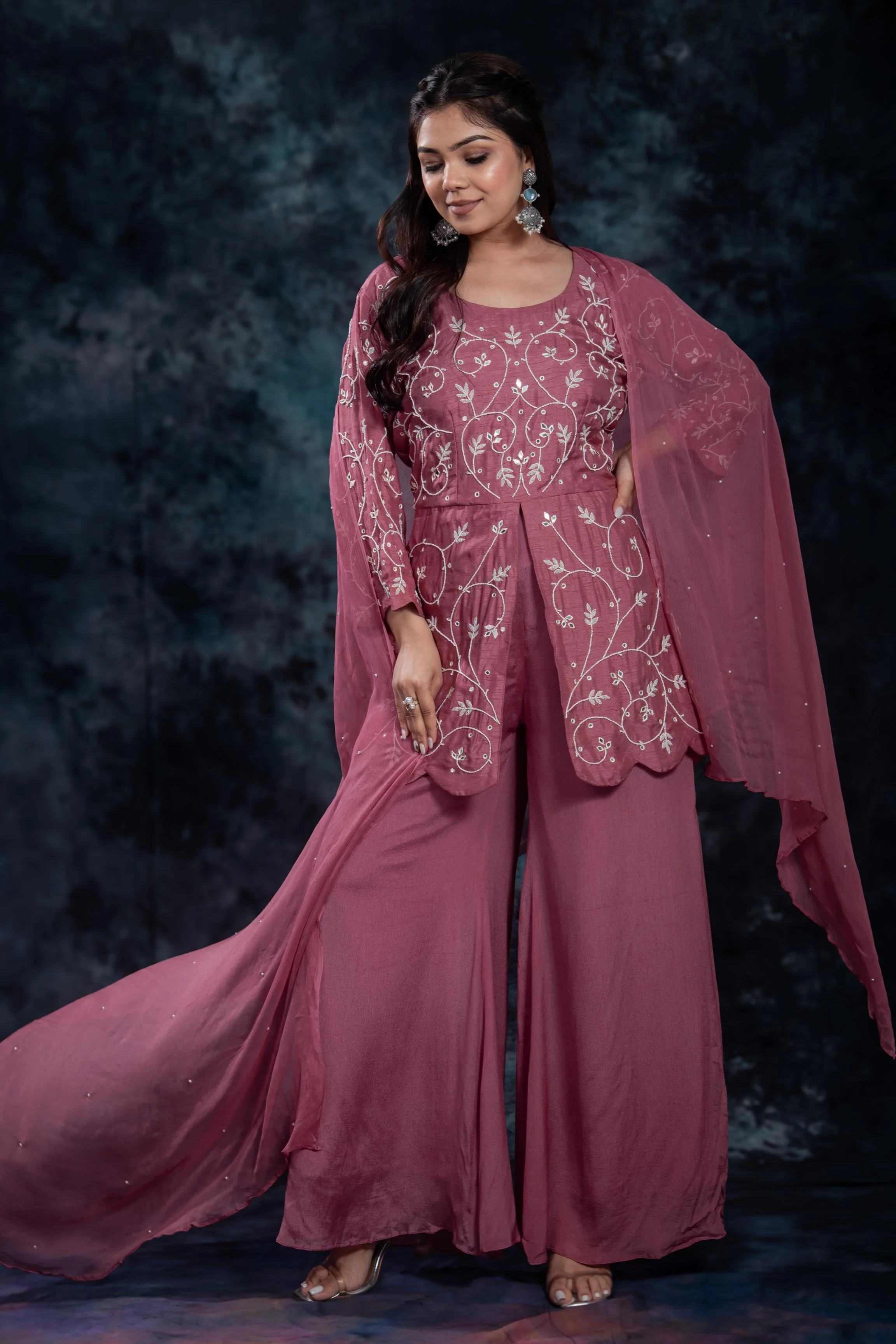 Dusty Rose Embroidered Palazzo Set - Image 2