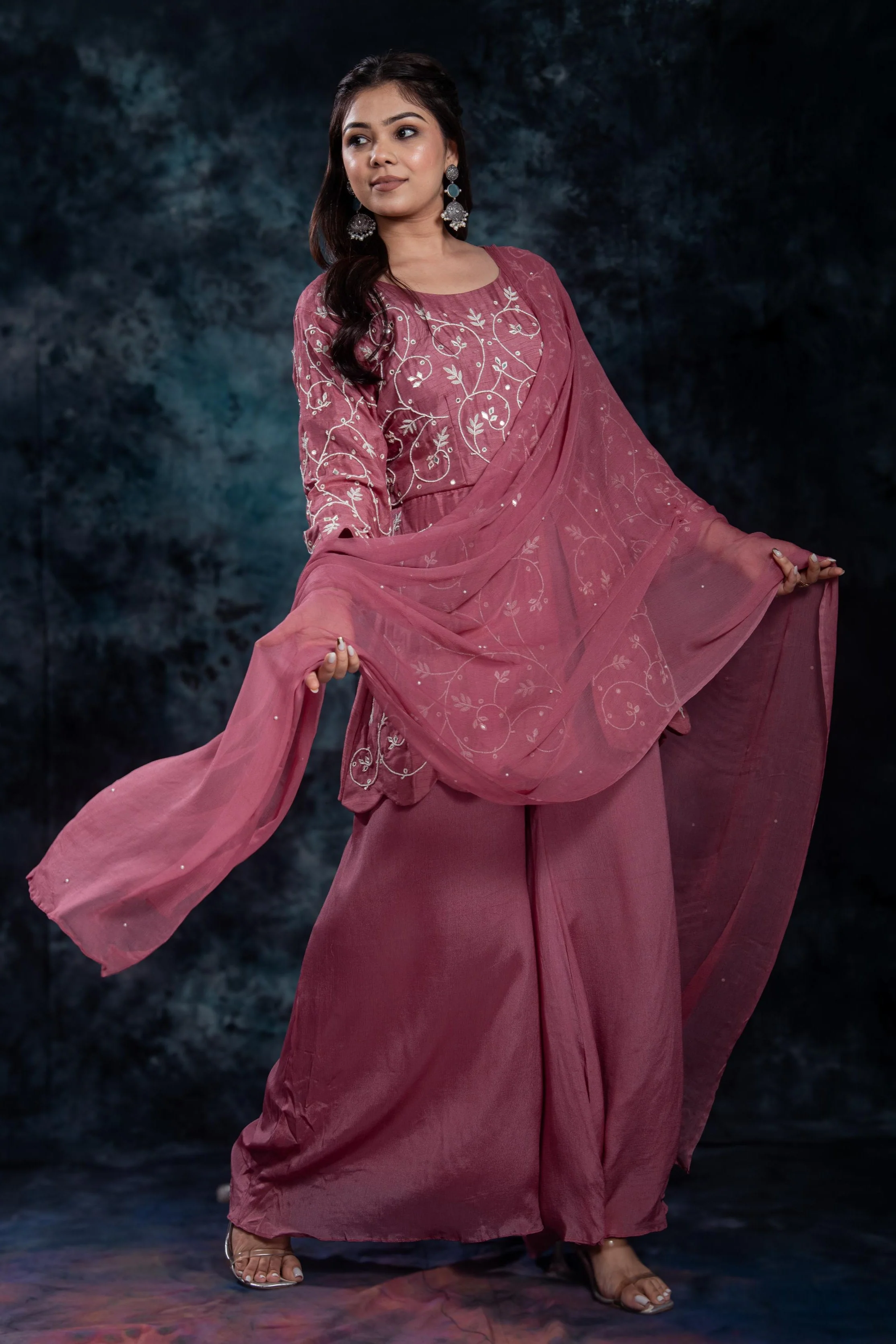 Dusty Rose Embroidered Palazzo Set - Image 3