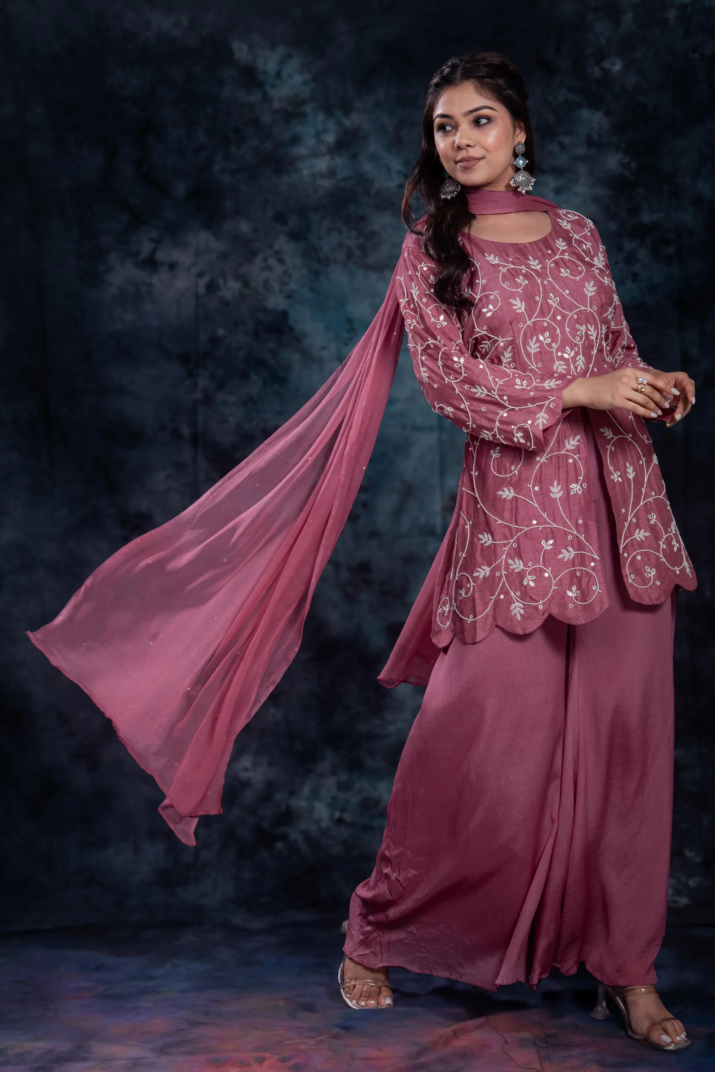 Dusty Rose Embroidered Palazzo Set - Image 4
