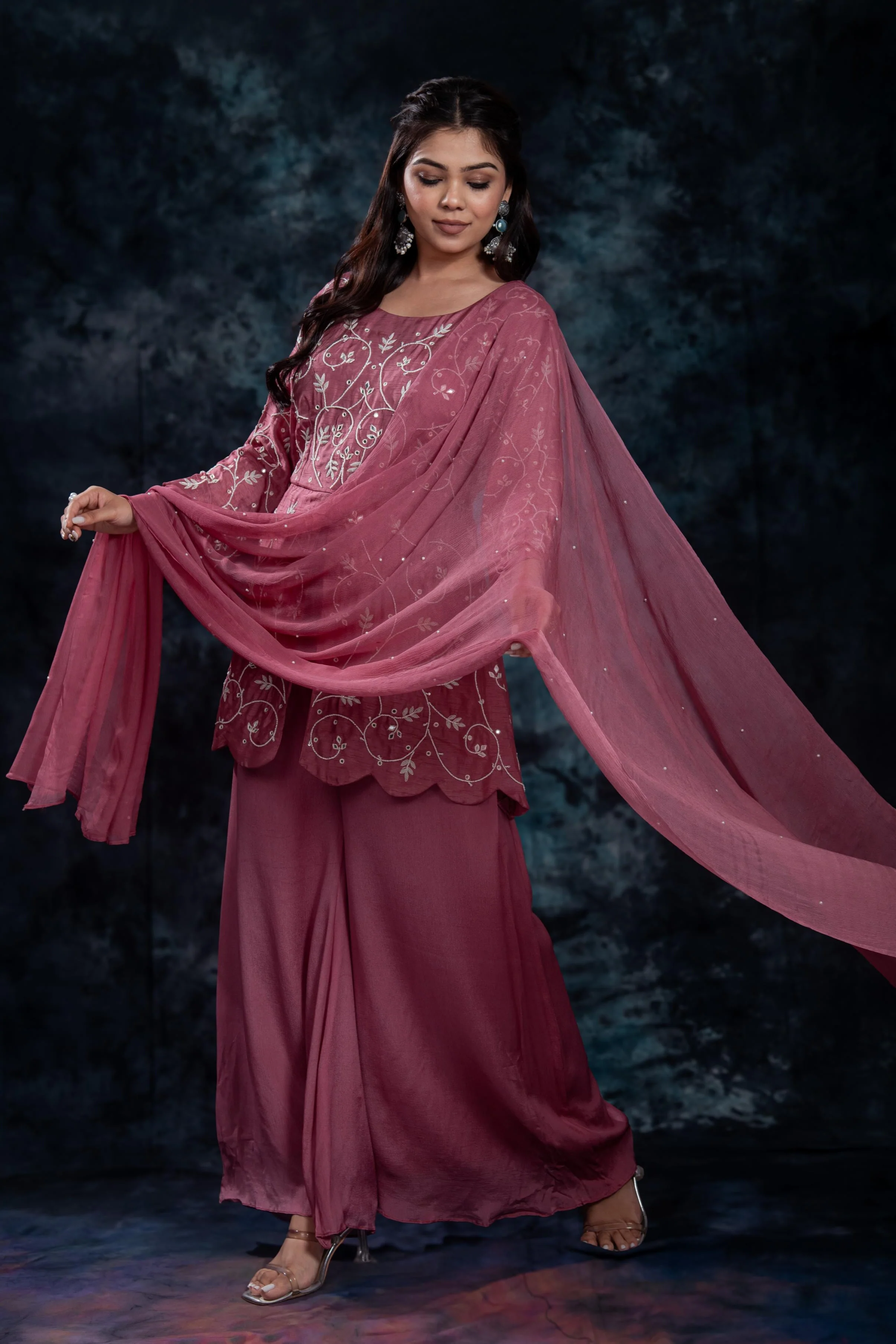 Dusty Rose Embroidered Palazzo Set - Image 5