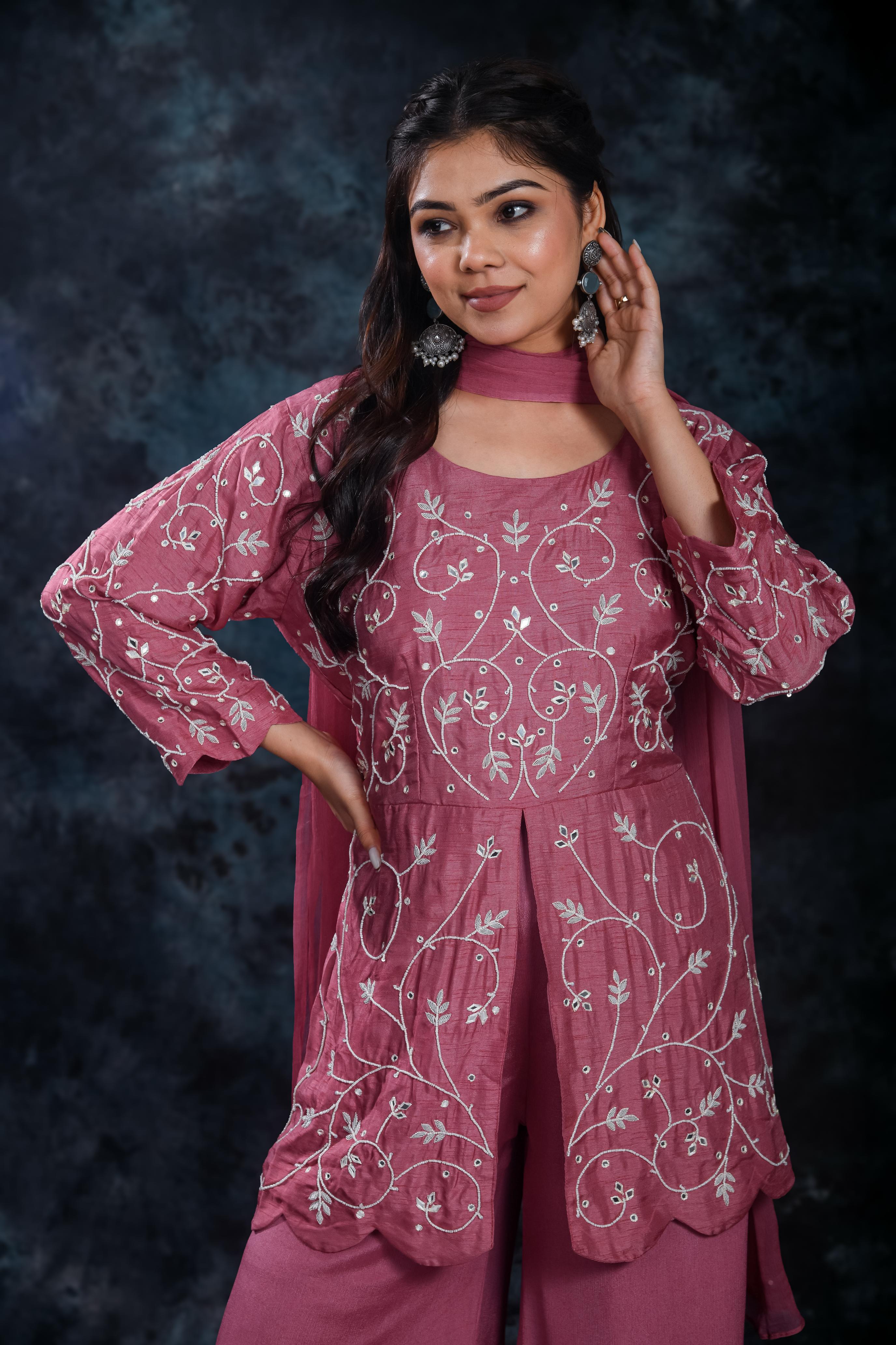 Dusty Rose Embroidered Palazzo Set - Image 6