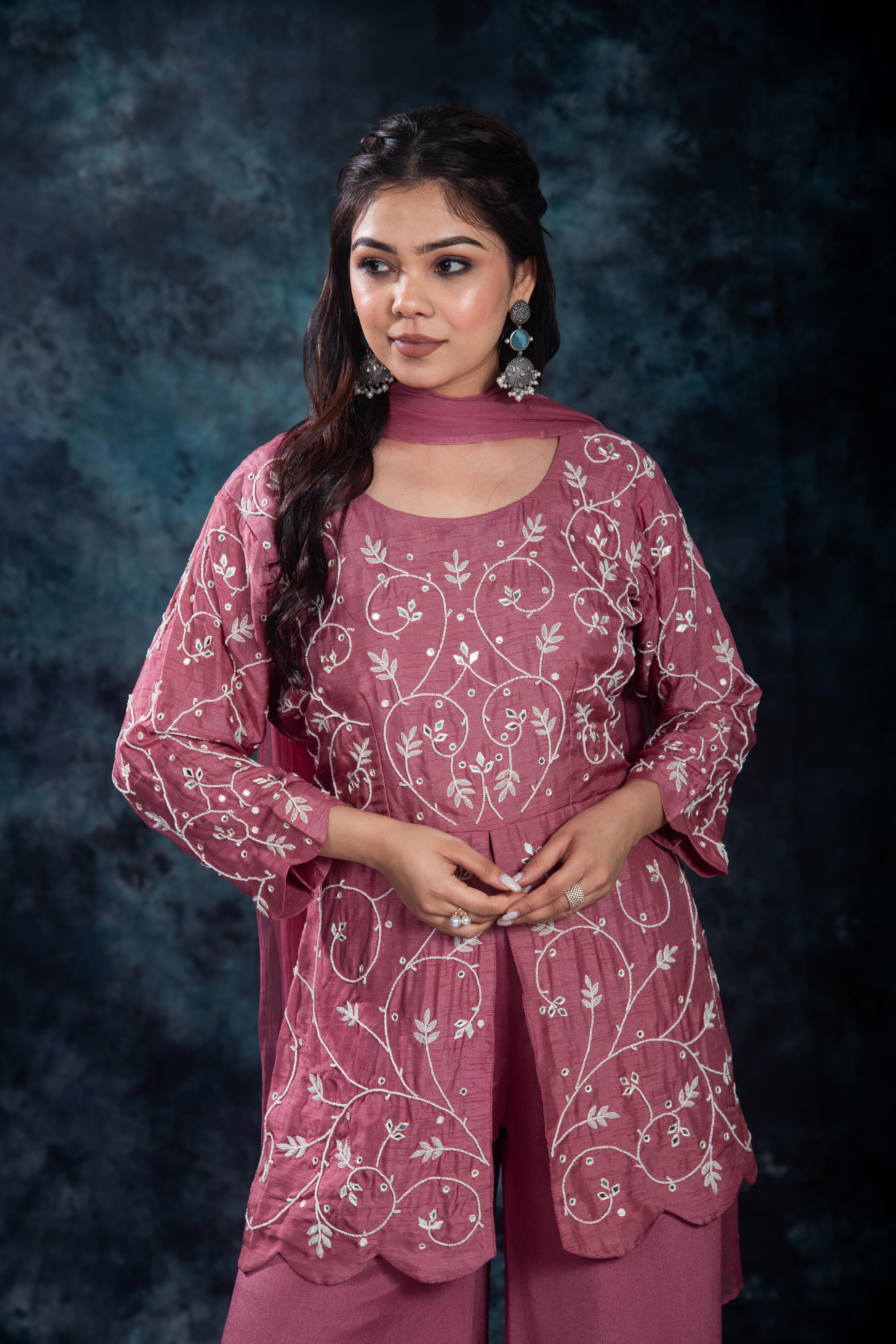 Dusty Rose Embroidered Palazzo Set - Image 8