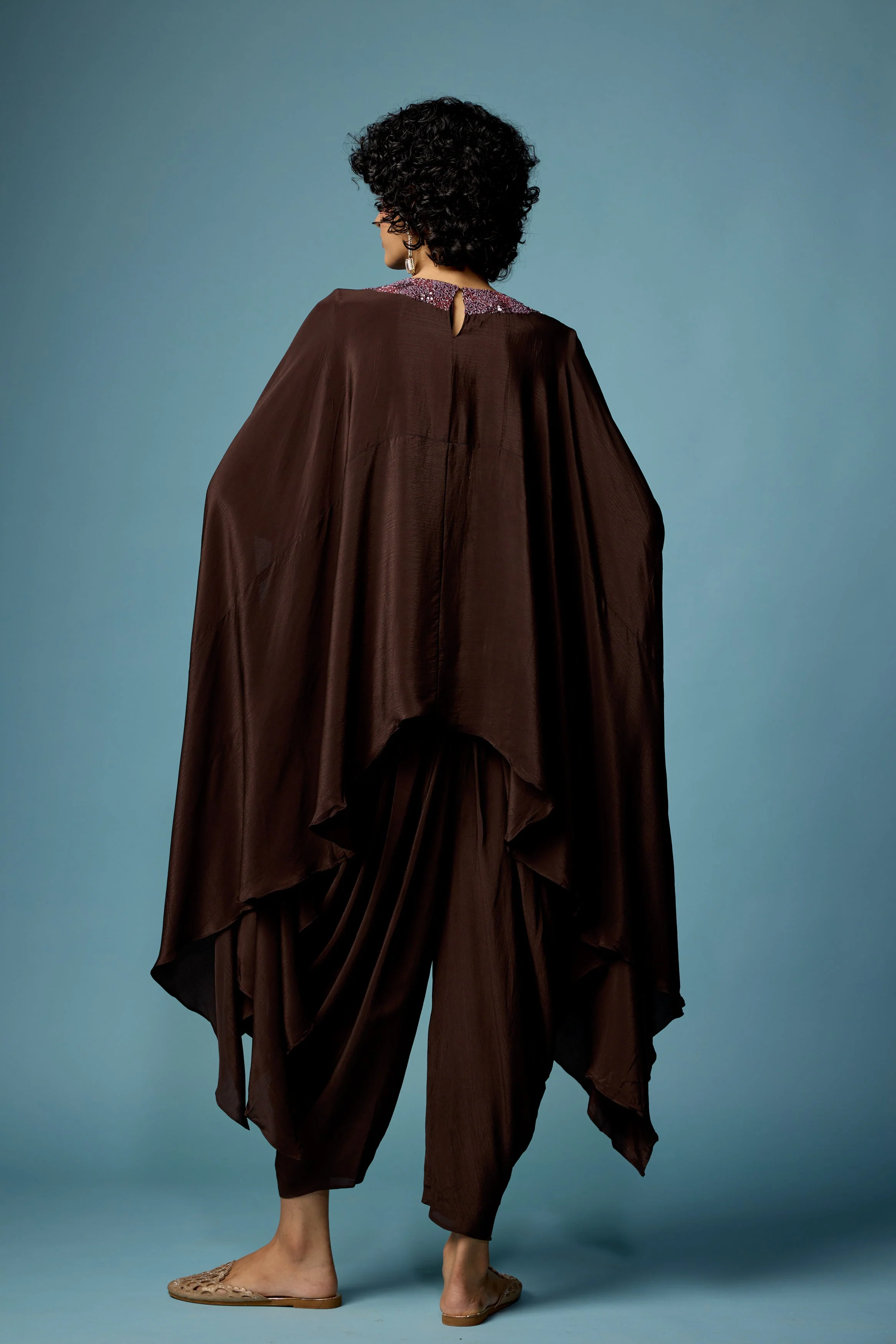 Coffee Brown Embellished Satin Silk Dhoti Set - Image 7