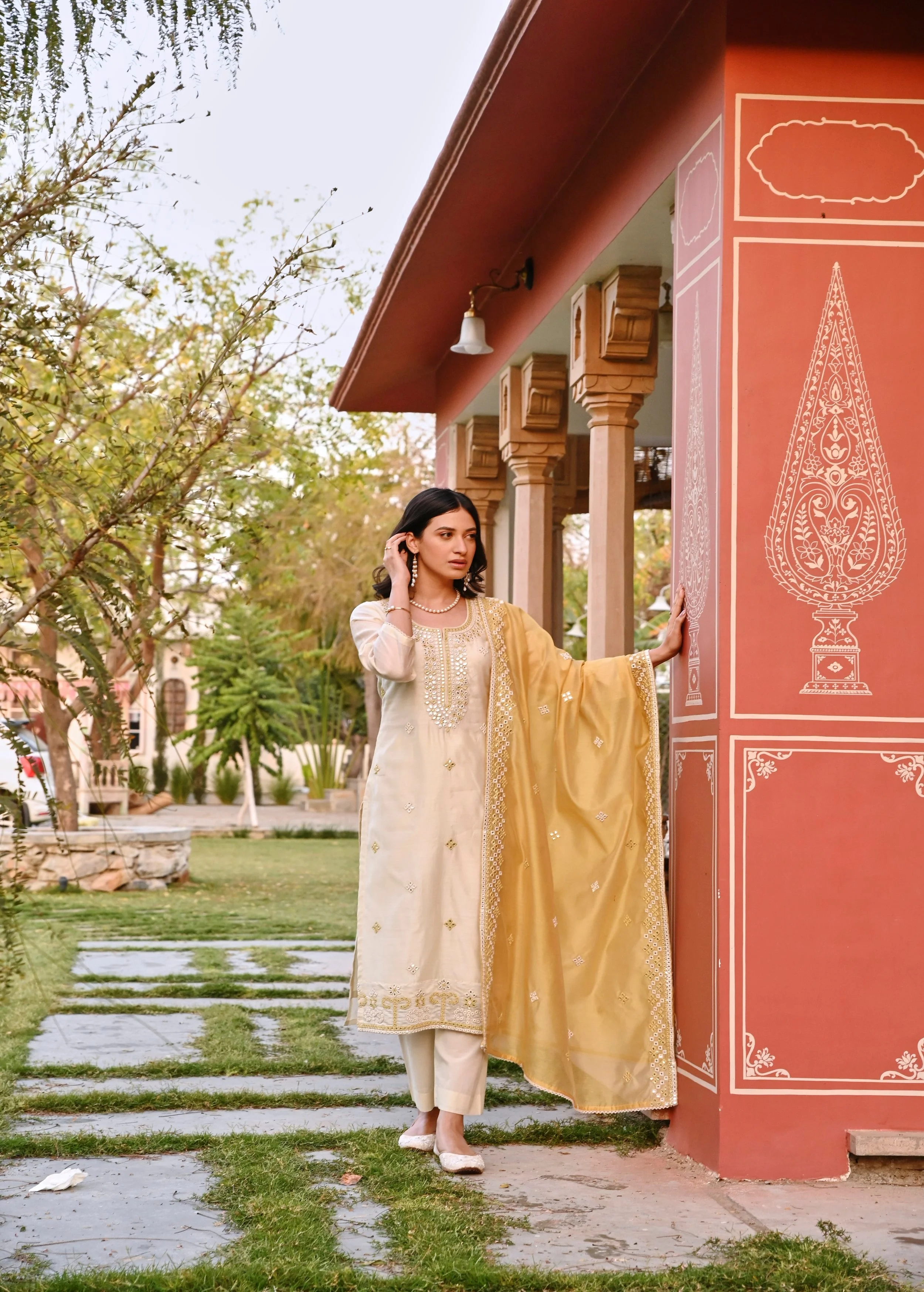 Pearl White Embellished Chanderi Silk Pant Set - Image 6