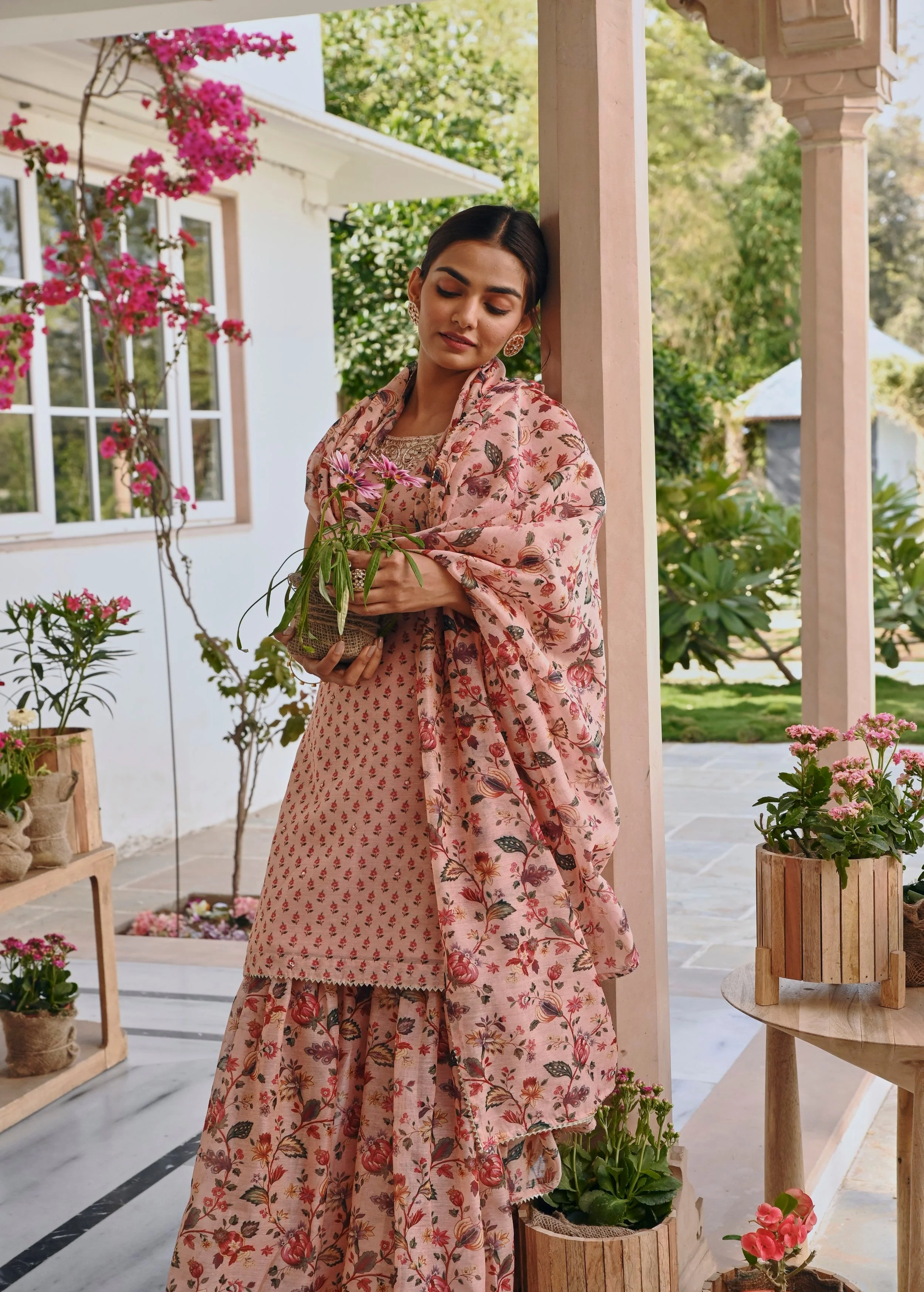 Light Pink Embellished Chanderi Silk Sharara Set - Image 3