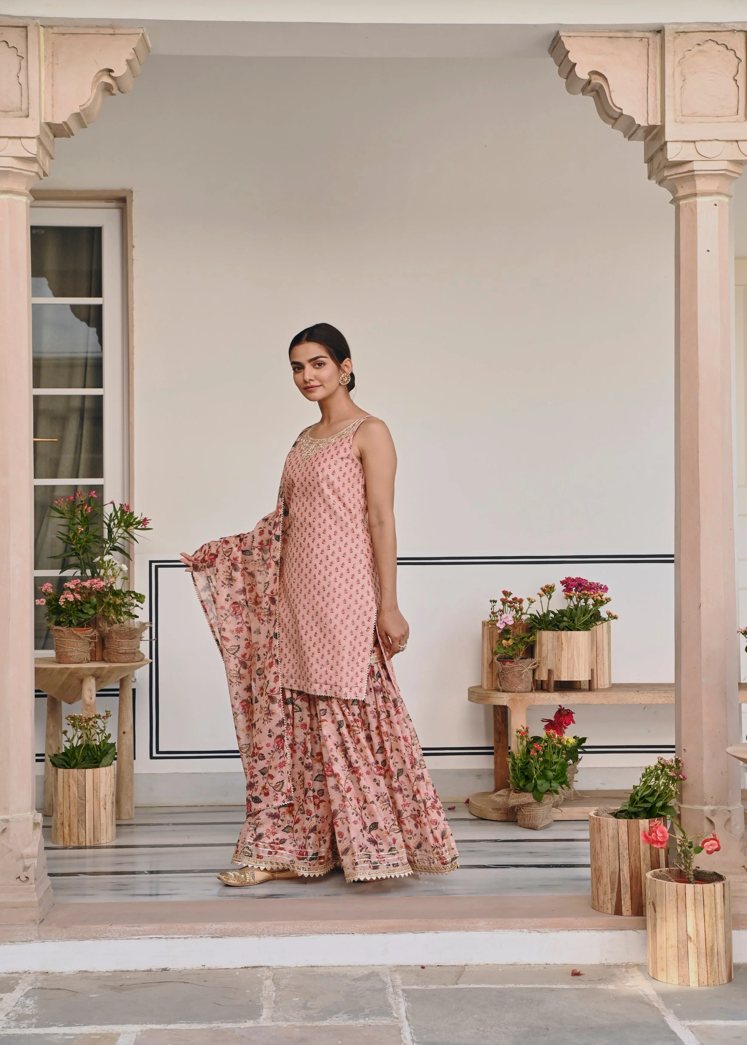 Light Pink Embellished Chanderi Silk Sharara Set - Image 4