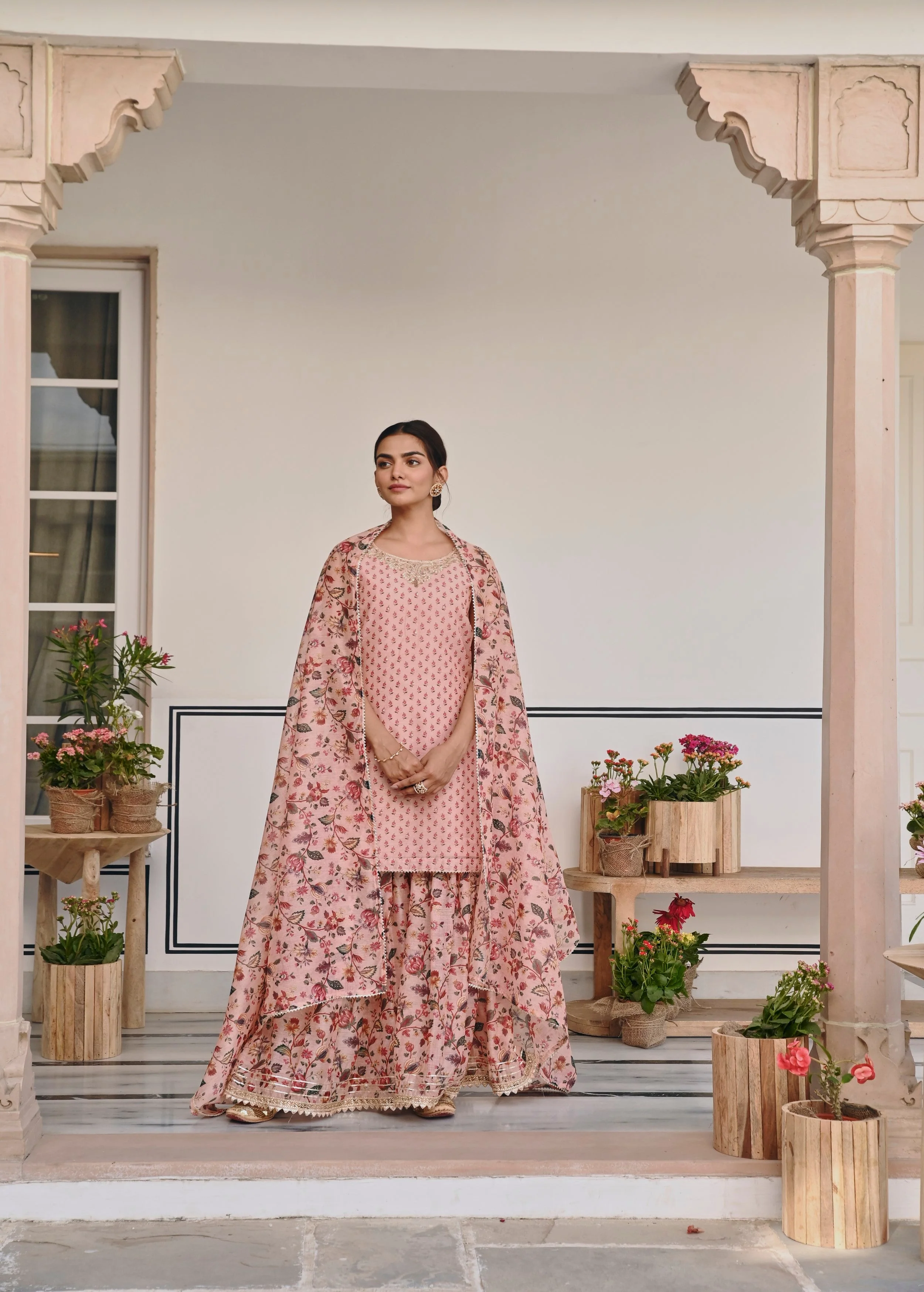 Light Pink Embellished Chanderi Silk Sharara Set - Image 5