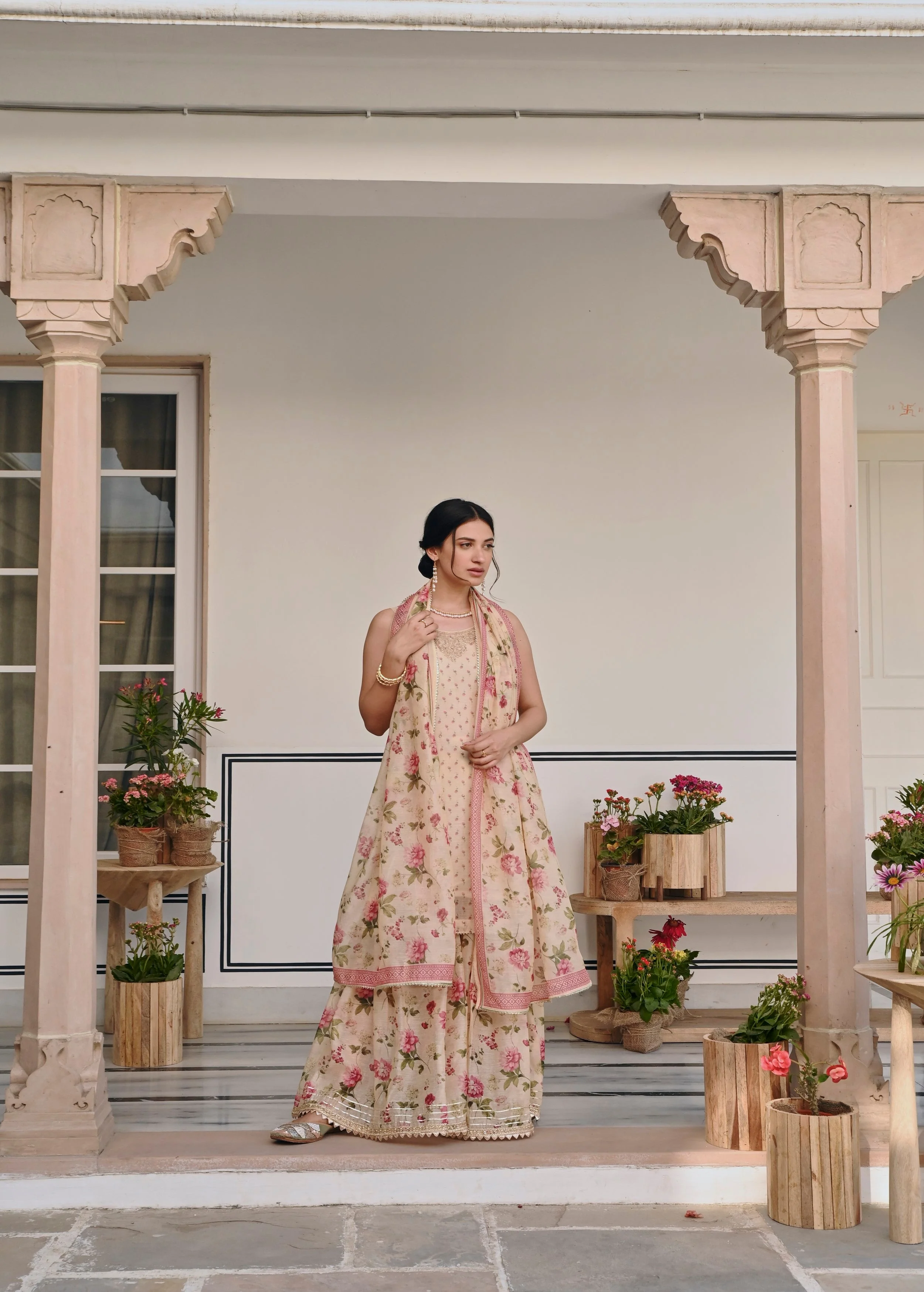 Cream Embellished Chanderi Silk Sharara Set - Image 3