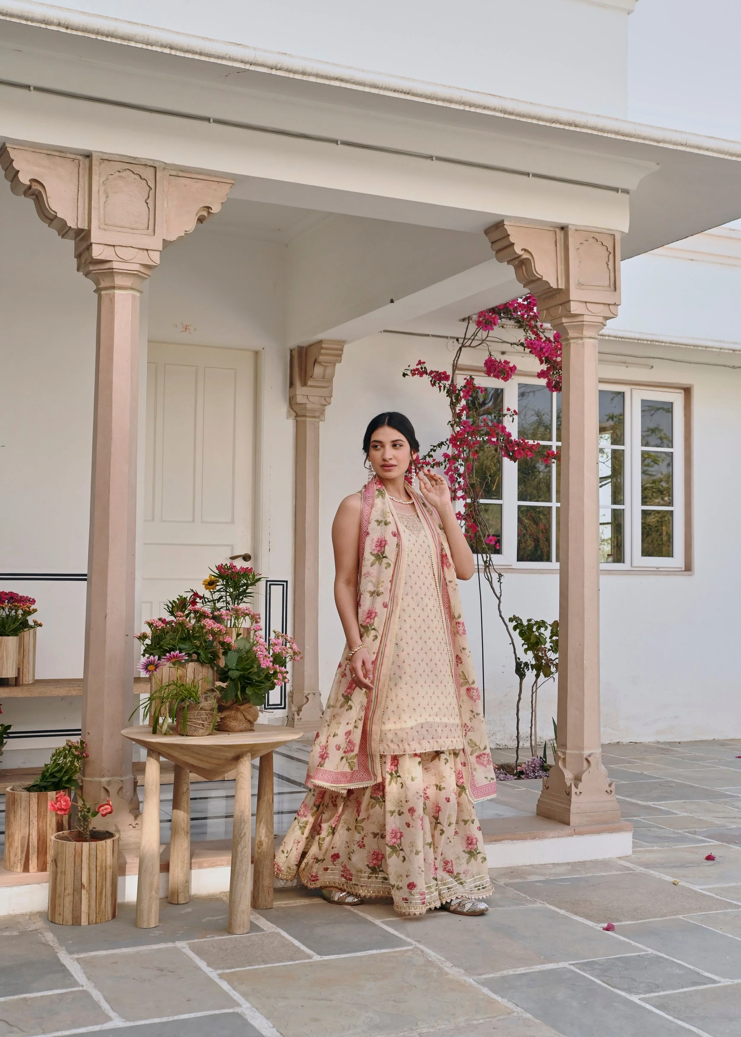 Cream Embellished Chanderi Silk Sharara Set - Image 4