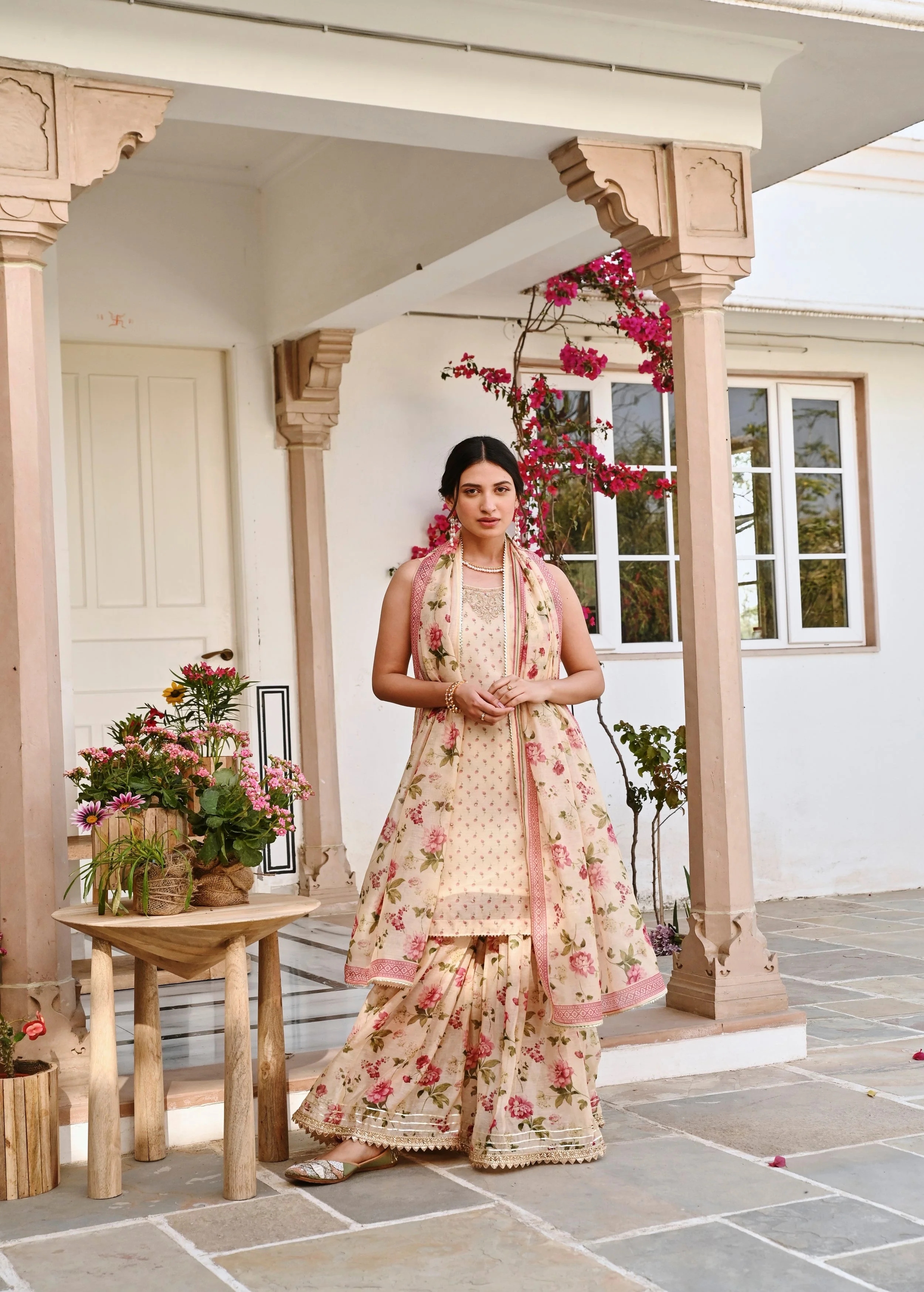 Cream Embellished Chanderi Silk Sharara Set - Image 5