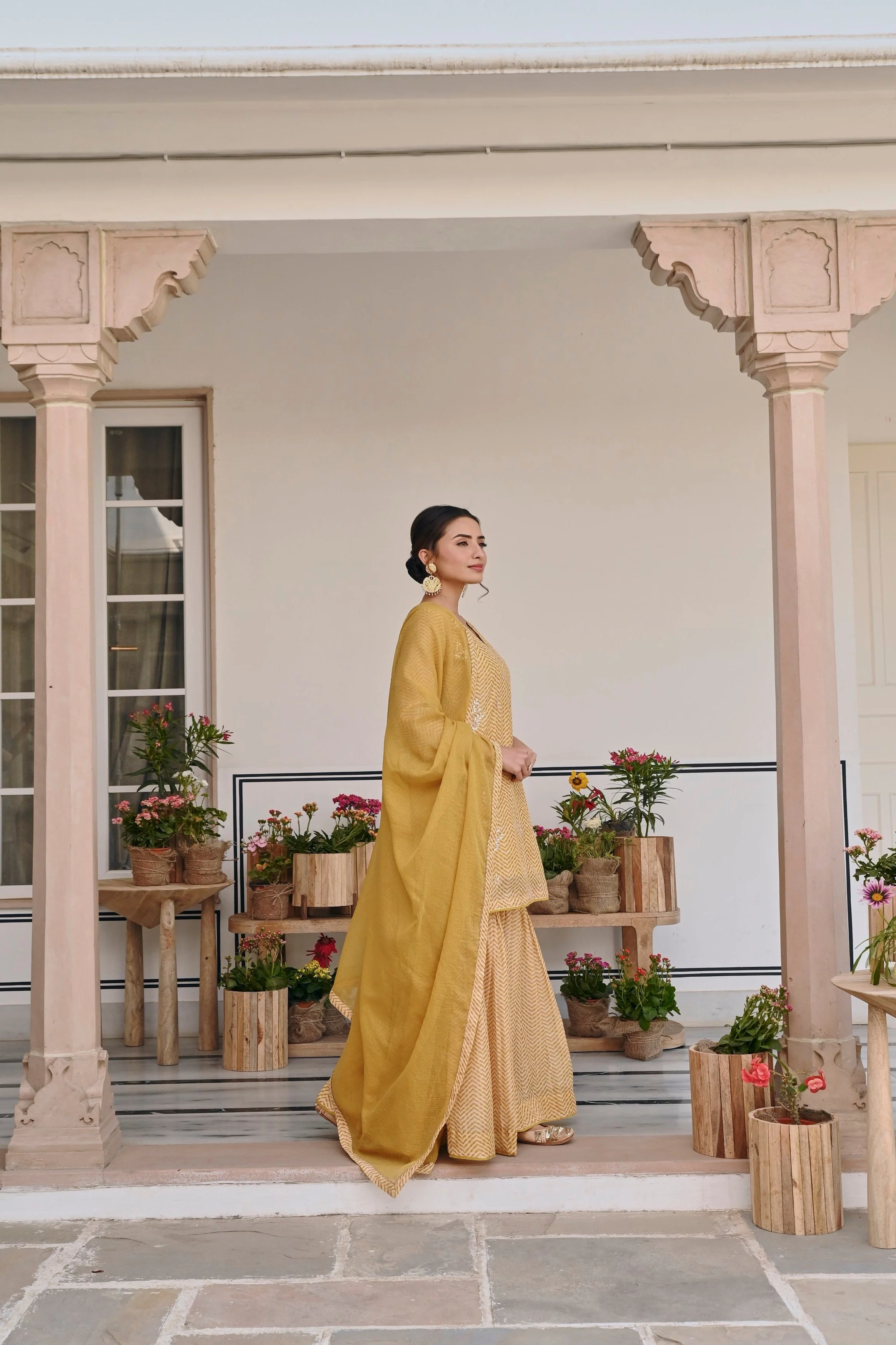Mustard Embellished Chanderi Silk Sharara Set - Image 3
