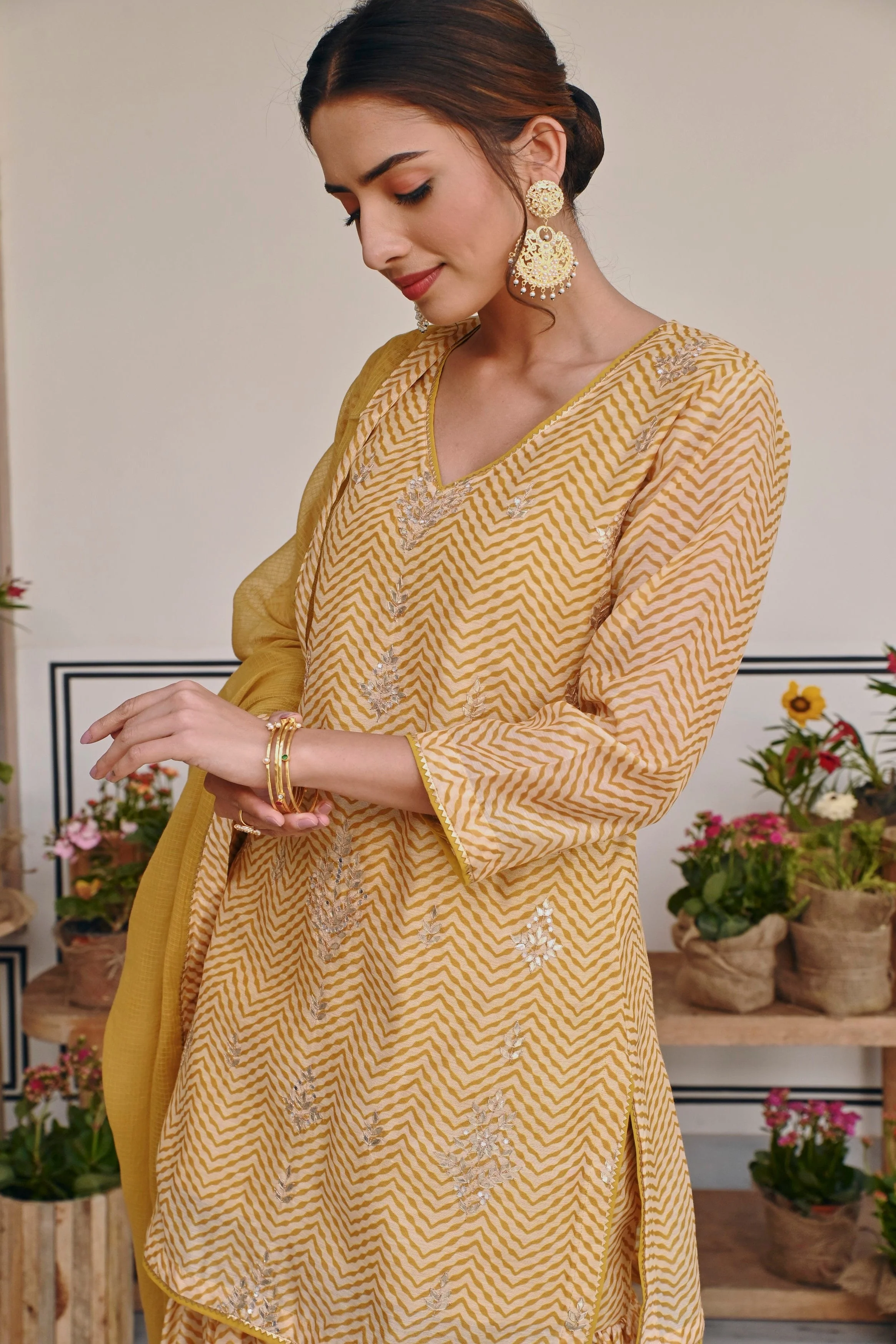 Mustard Embellished Chanderi Silk Sharara Set - Image 4