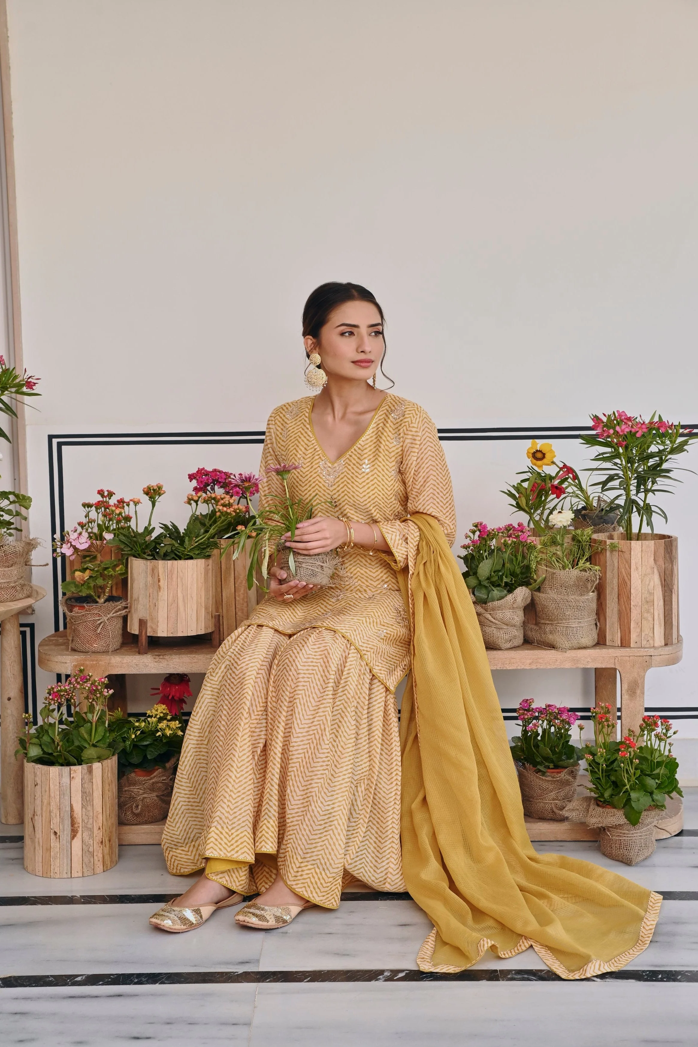 Mustard Embellished Chanderi Silk Sharara Set - Image 7