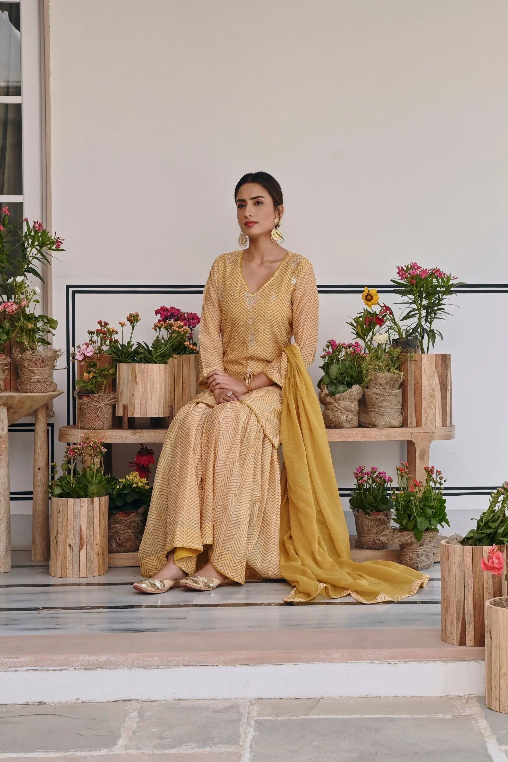 Mustard Embellished Chanderi Silk Sharara Set - Image 8