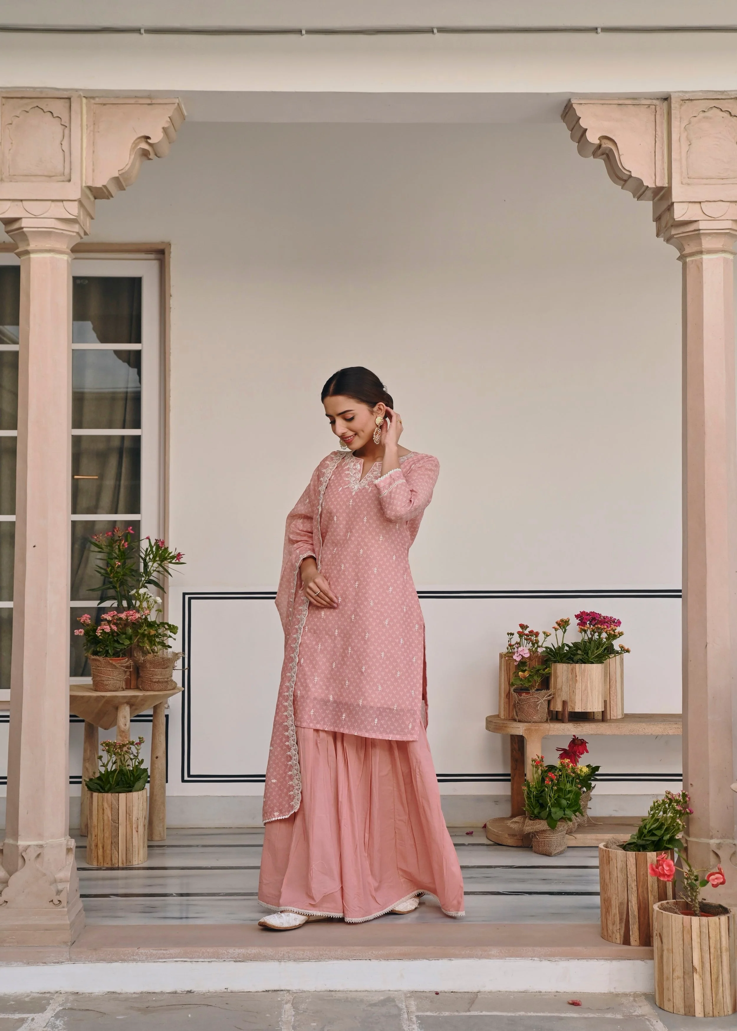 Peach Embroidered Chanderi Silk Sharara Set - Image 4