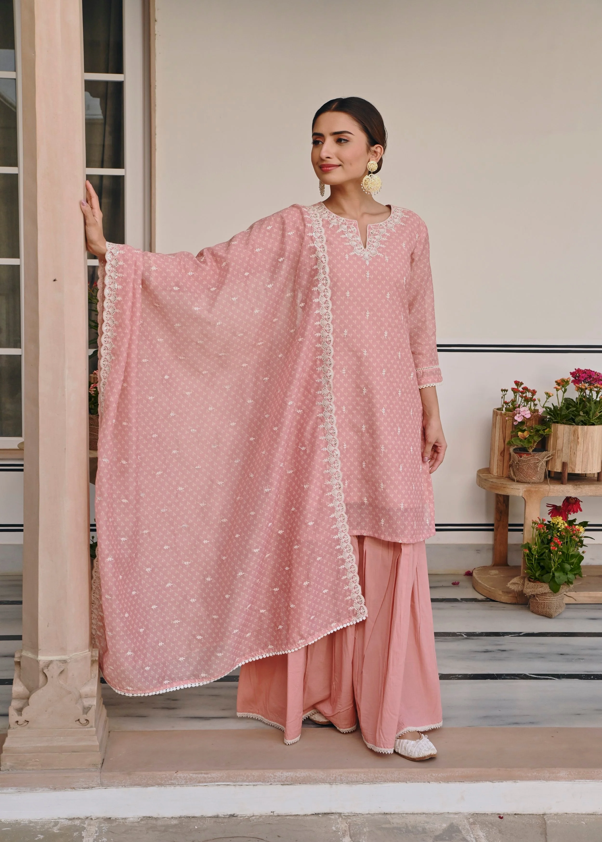 Peach Embroidered Chanderi Silk Sharara Set - Image 5