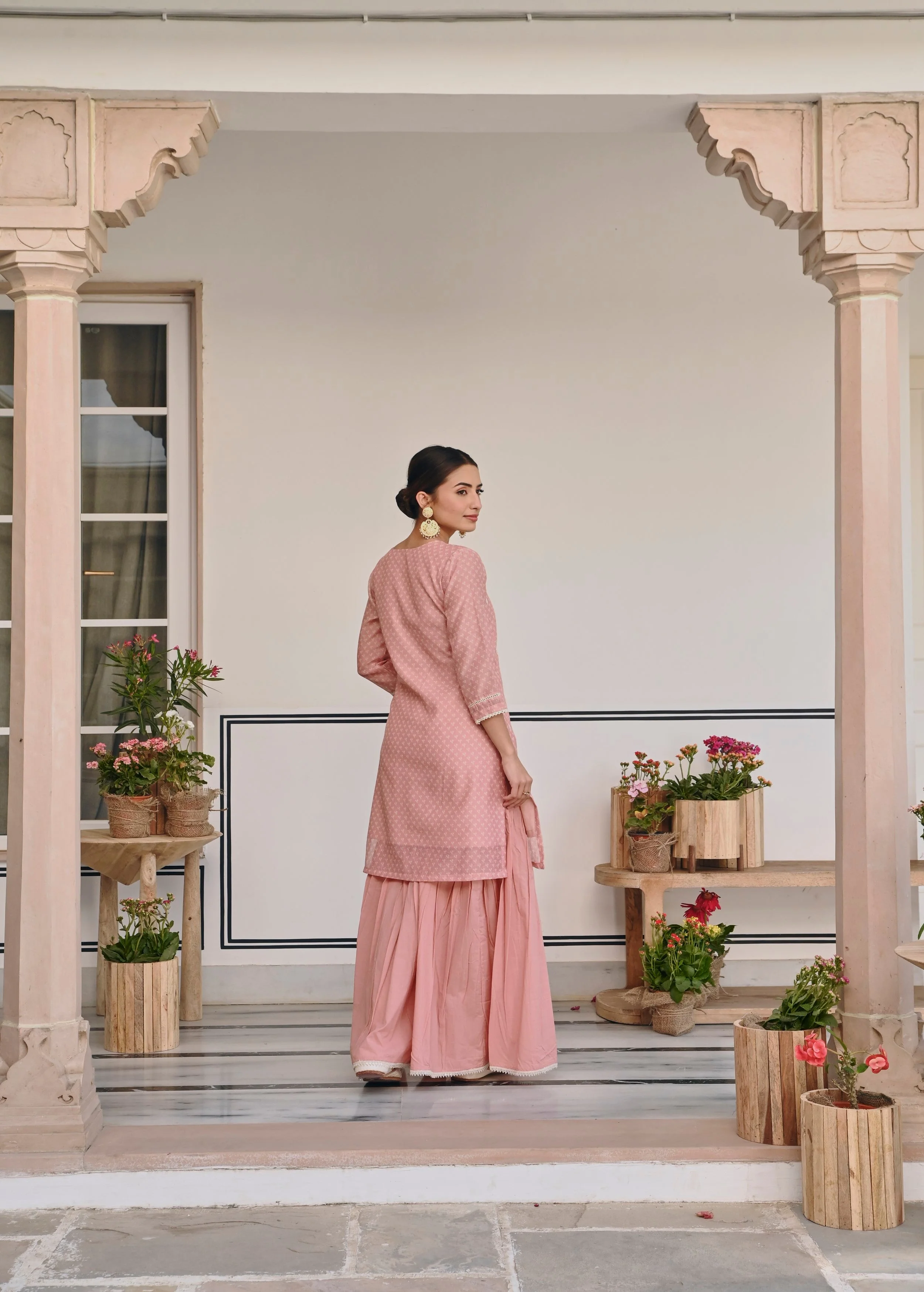 Peach Embroidered Chanderi Silk Sharara Set - Image 6