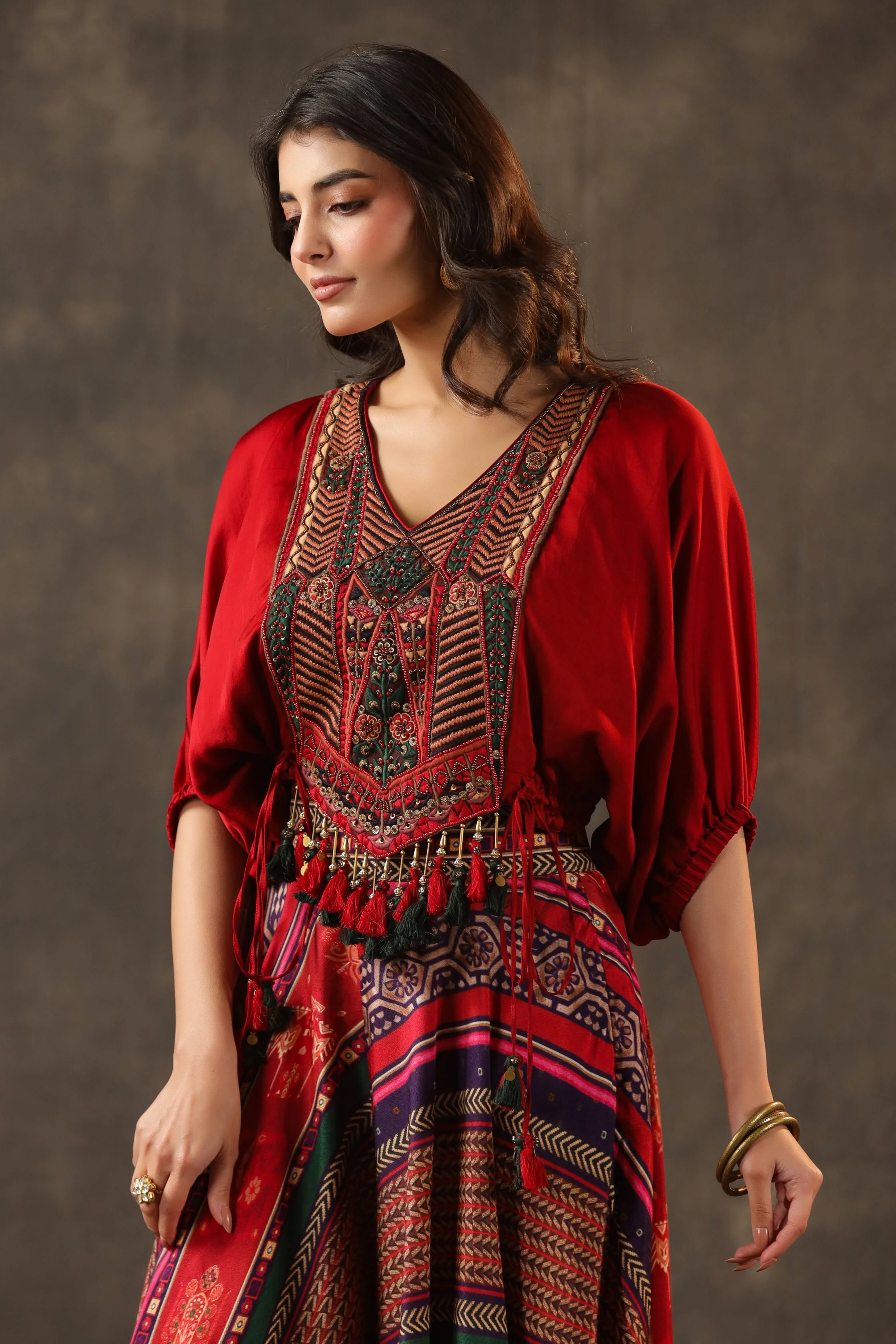 Ruby Red Embellished Crepe Silk Palazzo Set - Image 4