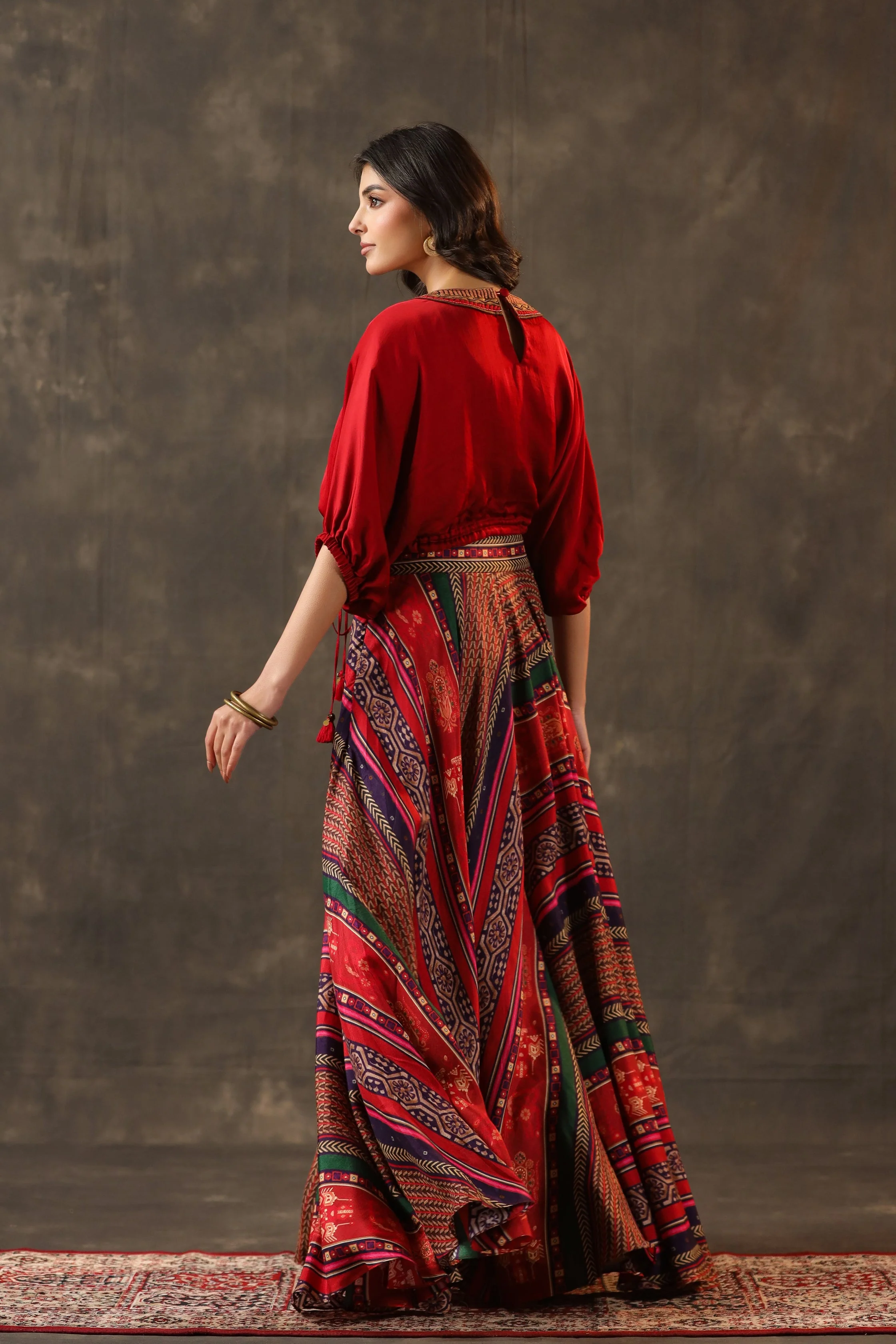 Ruby Red Embellished Crepe Silk Palazzo Set - Image 5