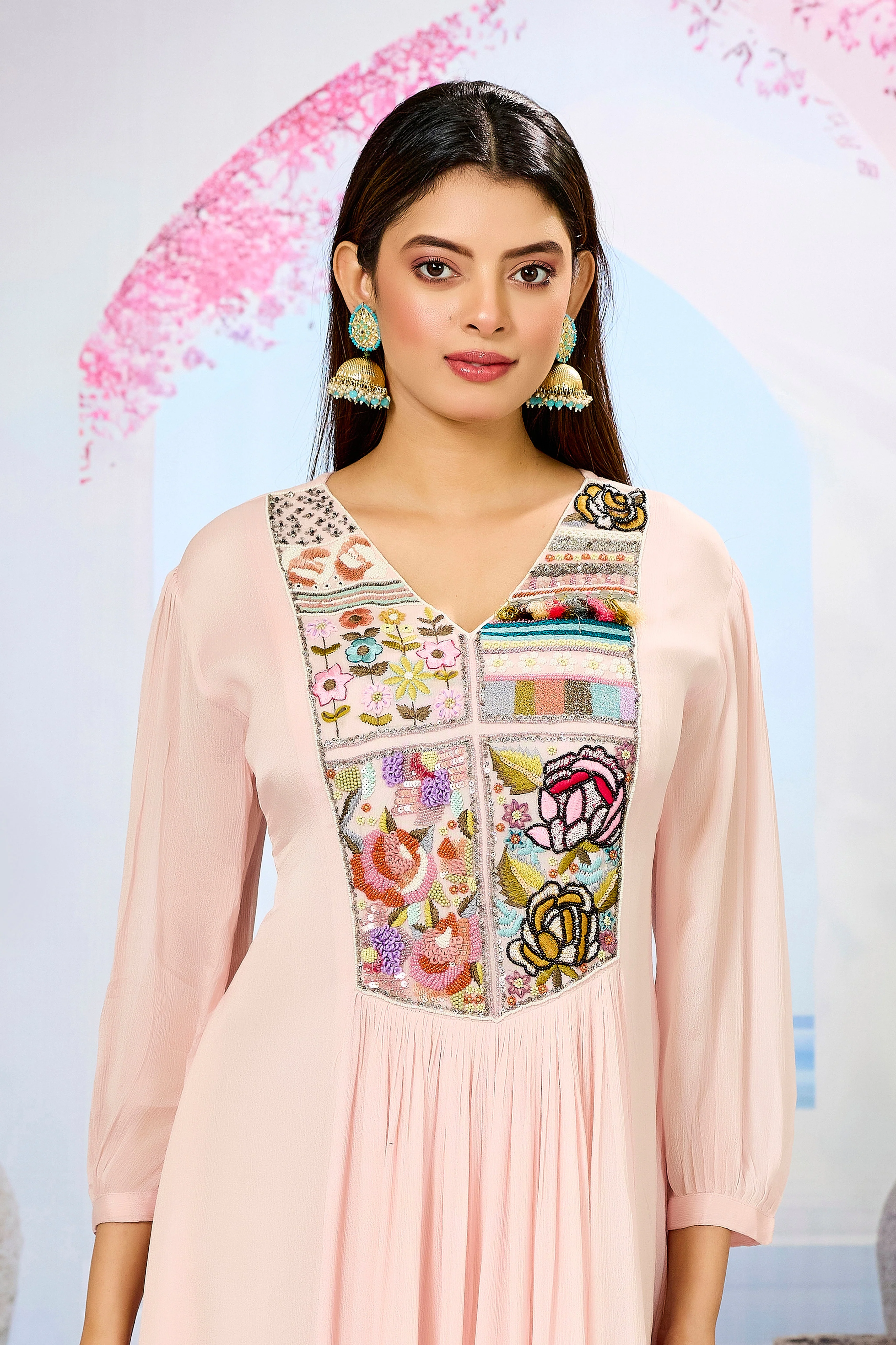 Pink Embellished Chinon Silk Dress - Image 2