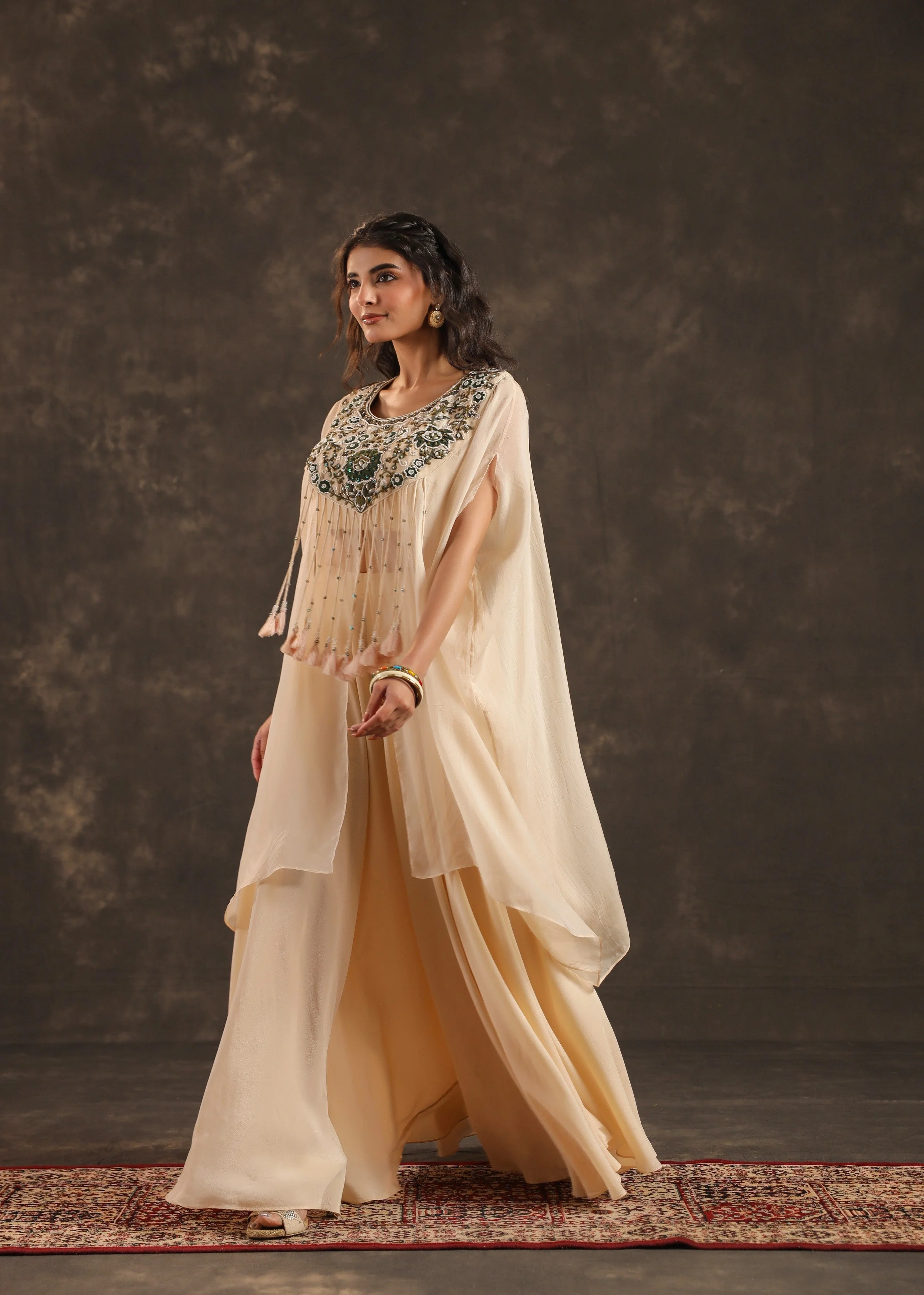 Ivory Allure Embellished Organza Silk Palazzo Set - Image 3