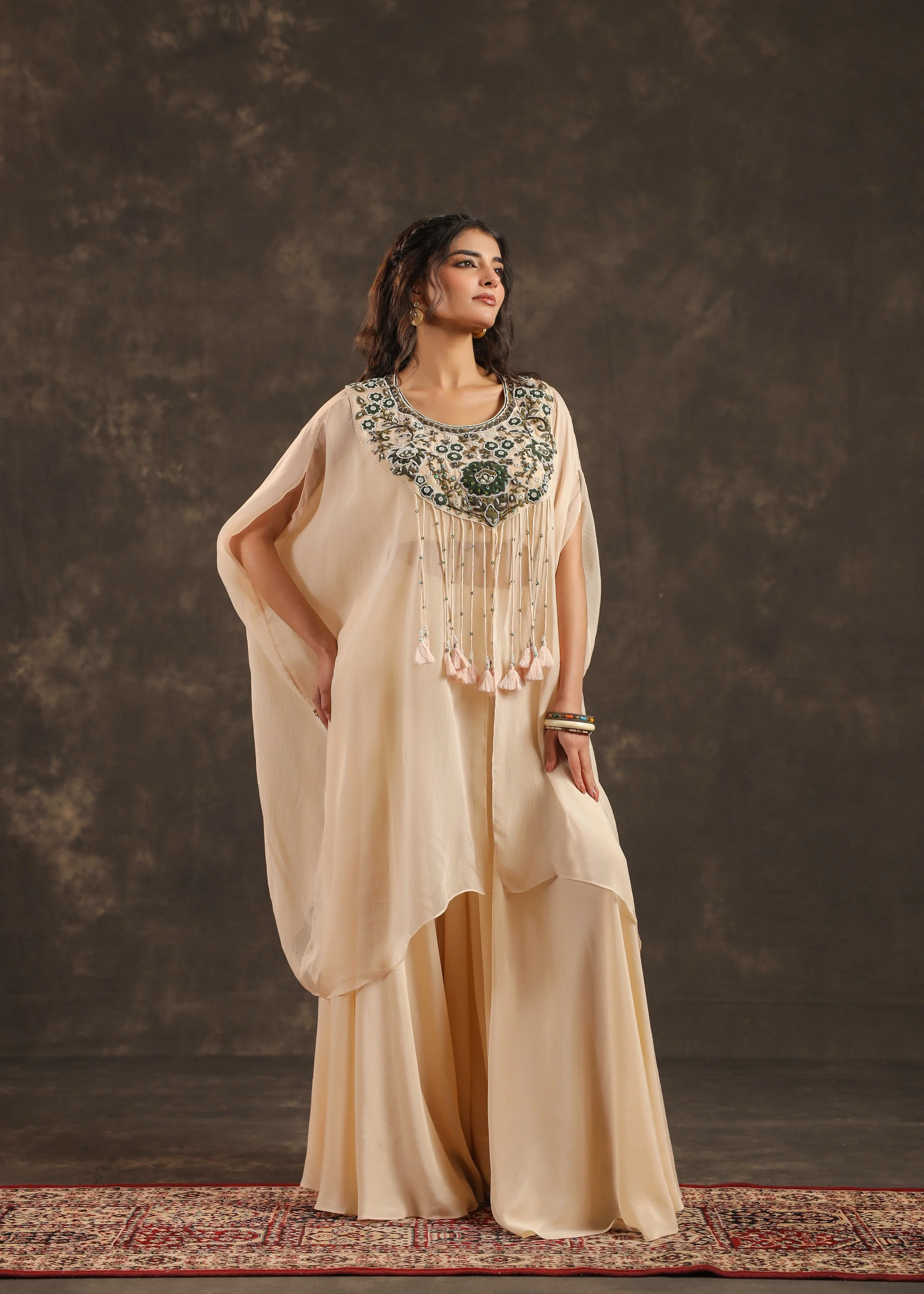 Ivory Allure Embellished Organza Silk Palazzo Set - Image 4