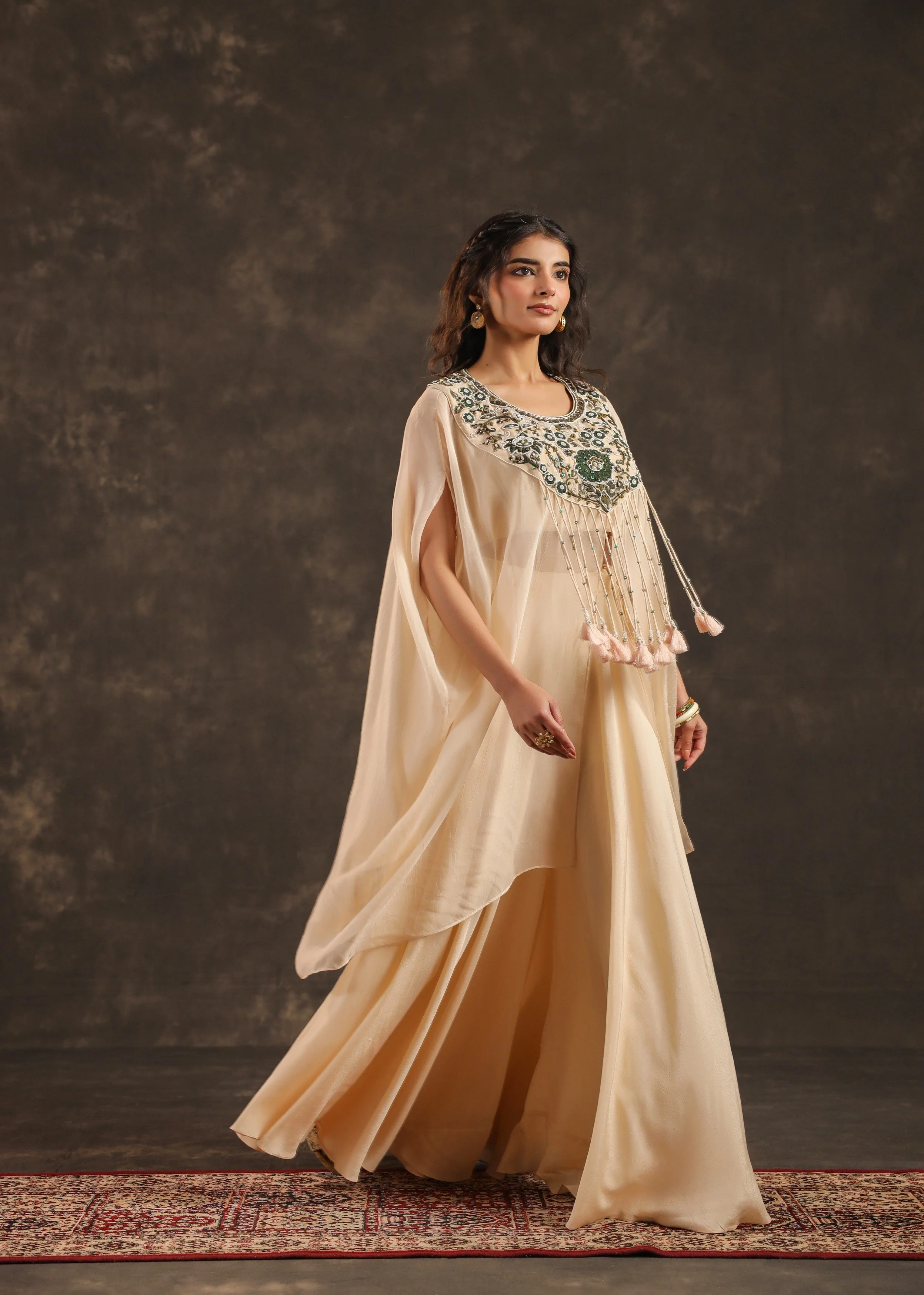 Ivory Allure Embellished Organza Silk Palazzo Set - Image 5